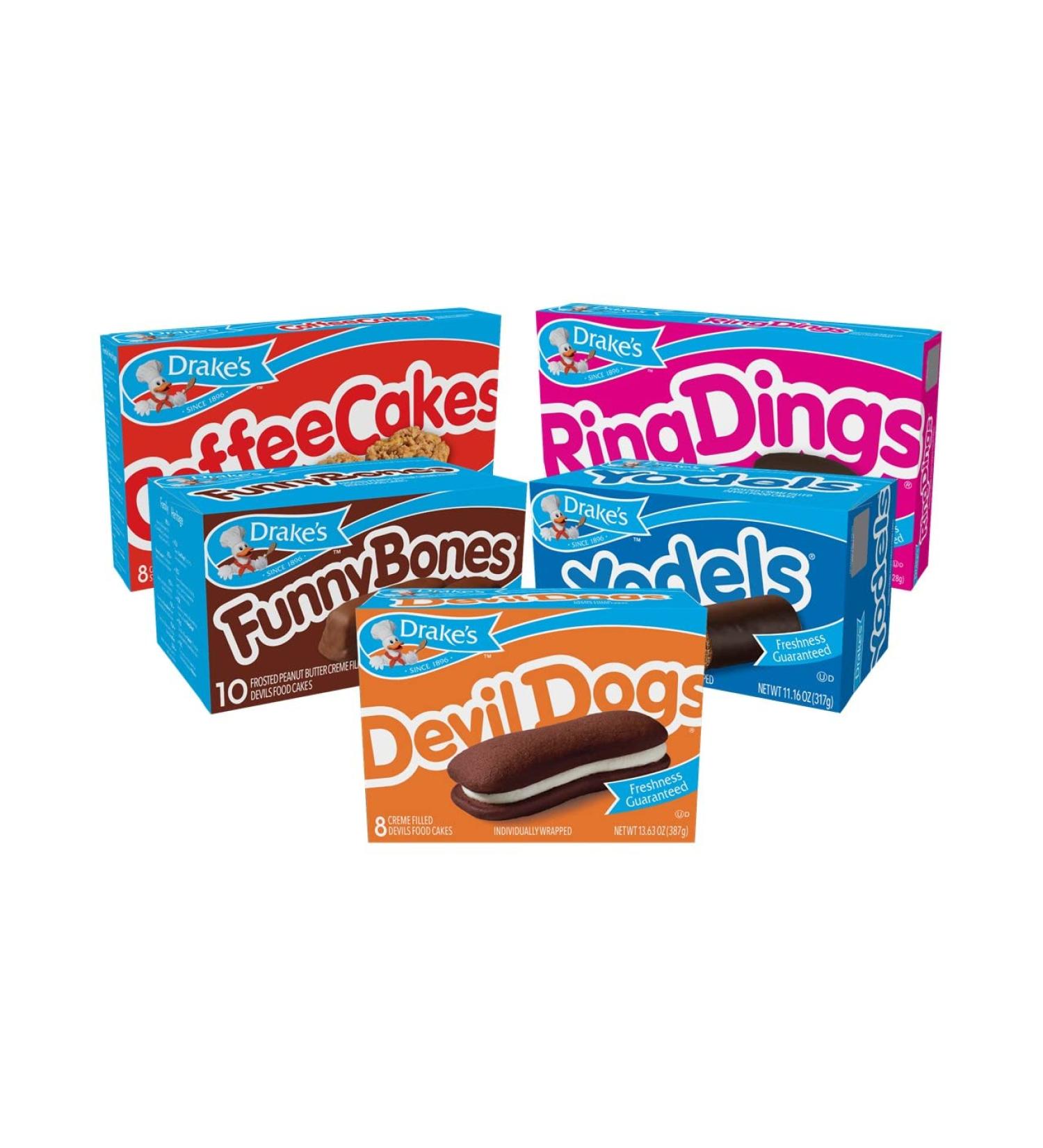 Drake's Variety Pack: Yodels, Ring Dings, Devil Dogs, Funny Bones, Coffee Cakes - Chocolate Delights - Buy Online on SooperMarket.com