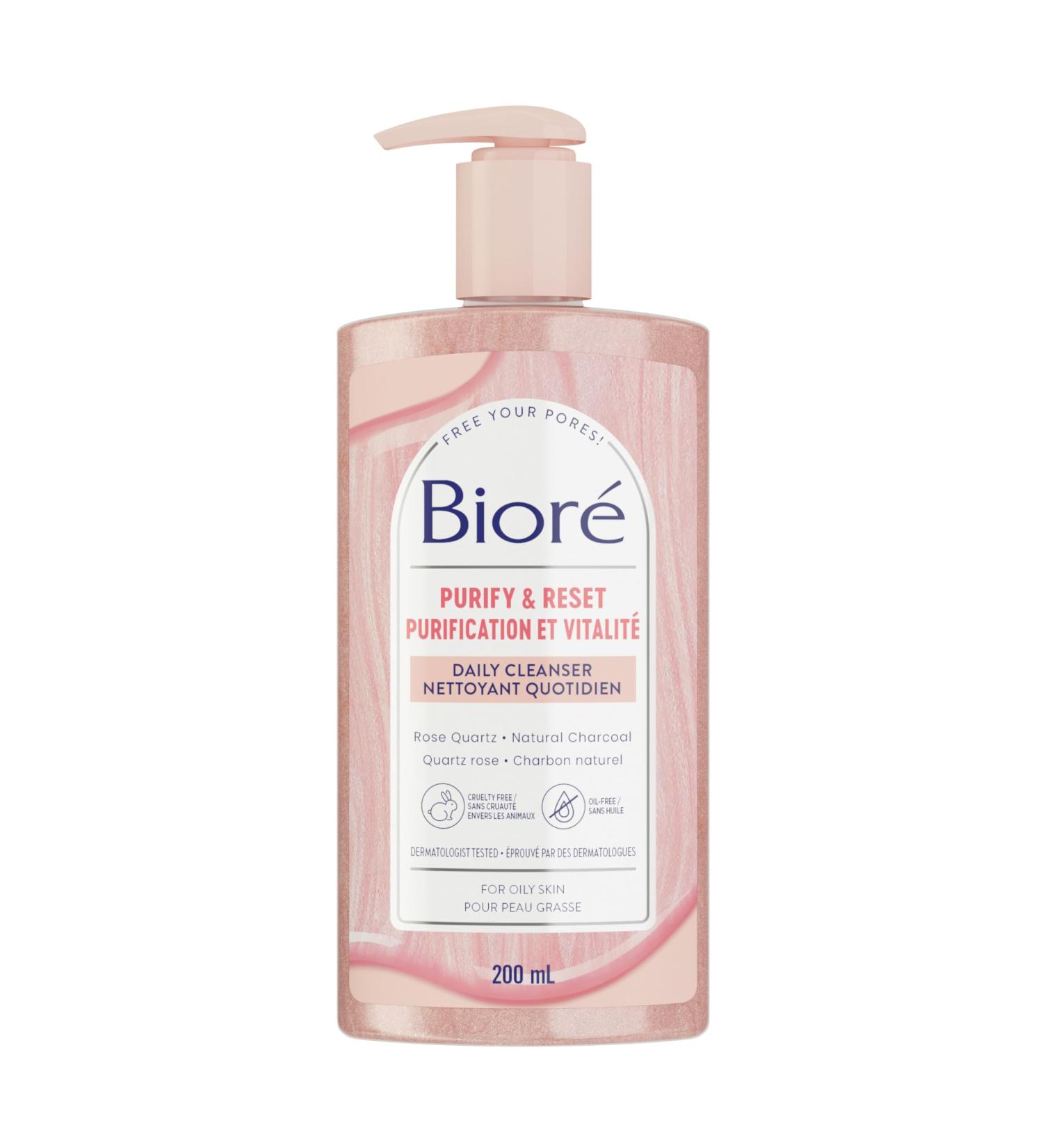 Bior Rose Quartz + Charcoal Daily Purifying Cleanser Face Wash for Oily Skin (200 mL) | Pink Packaging May Vary - Buy Online on SooperMarket.com