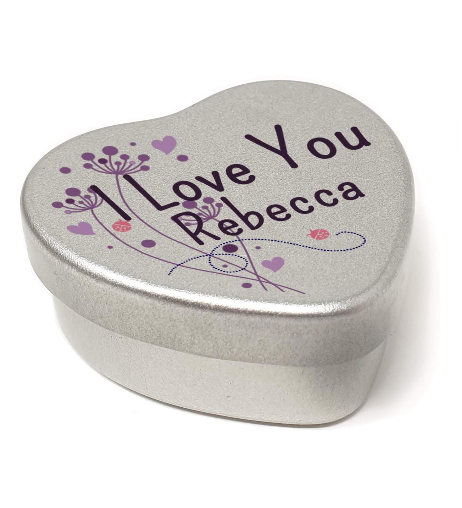 Personalised I Love You Name Heart Shaped Mini Tin Any Name Added Purple Ladybird Design Gift for Someone Special filled with mini chocolates Purple Flowers - Buy Online on SooperMarket.com