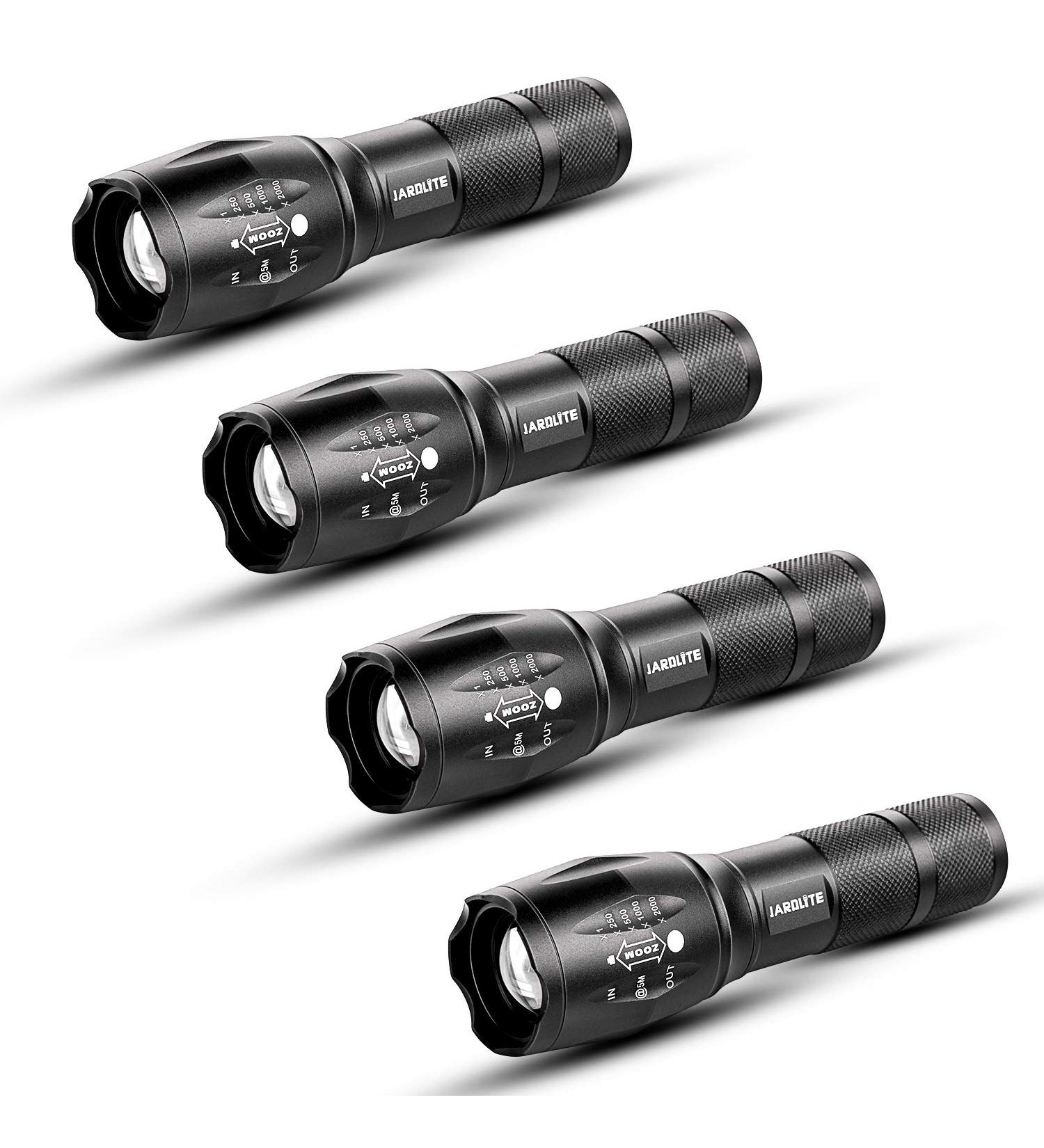 JARDLITE LED Emergency Handheld Flashlight 4 Pack - 5 Modes, Adjustable Focus, Water Resistant - Best Tactical Torch for Hurricane, Camping, Dog Walking - Buy Online on SooperMarket.com