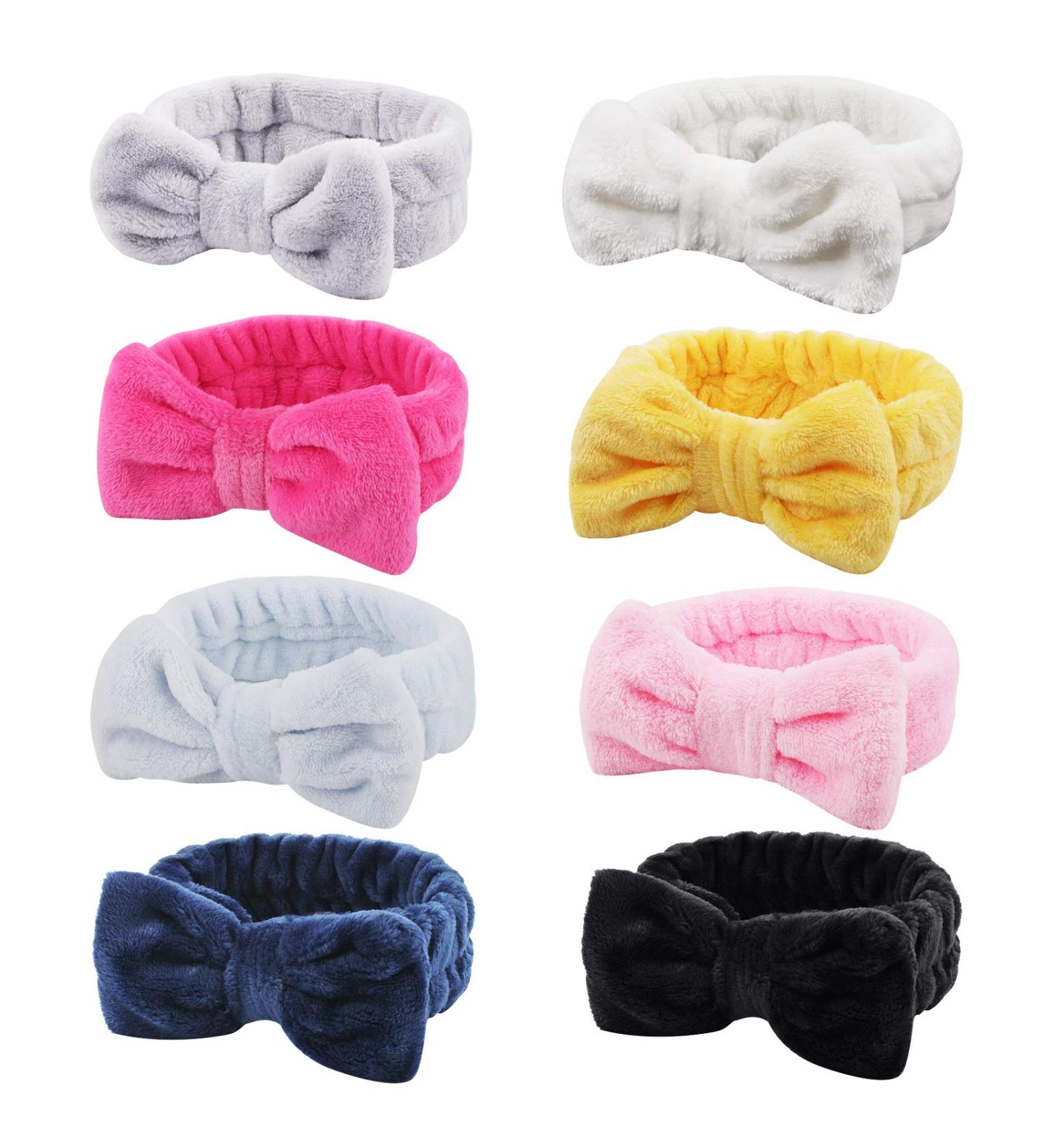 Ondder 8 Pack Spa Headbands for Women - Facial Bowknot Headbands for Skincare, Makeup, and Shower - Fluffy Hair Bands for Girls - Buy Online on SooperMarket.com