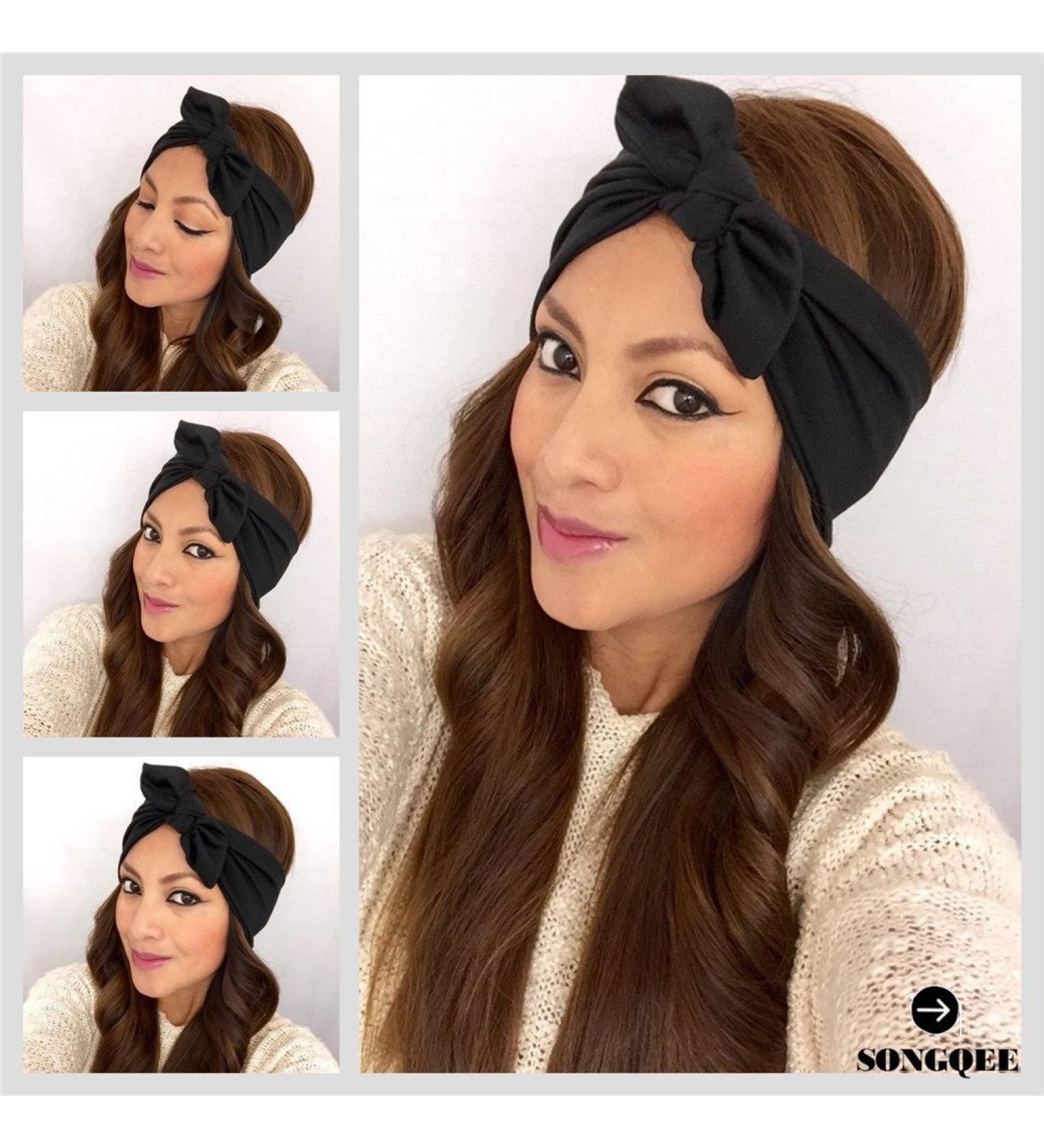 Black Knotted Bow Headband Bow Head Wrap Women's Headband Fashion Hair Band Makeup Wide Plain Headbands Elastic Head Wrap Hair Accessories for Daily Wearing Dating Sports - Buy Online on SooperMarket.com