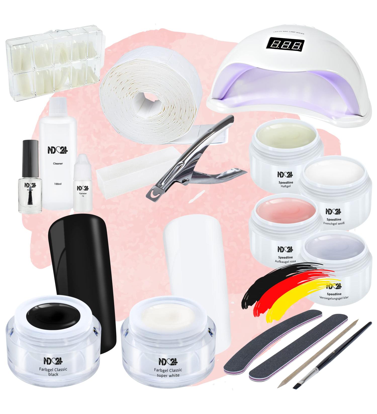ND24 Naildesign Premium Geln gel Starter Set - Gel Kit with Adhesive Assembly French Sealing Gel LED Lamp Accessories - Made in Germany for Beginners - Buy Online on SooperMarket.com