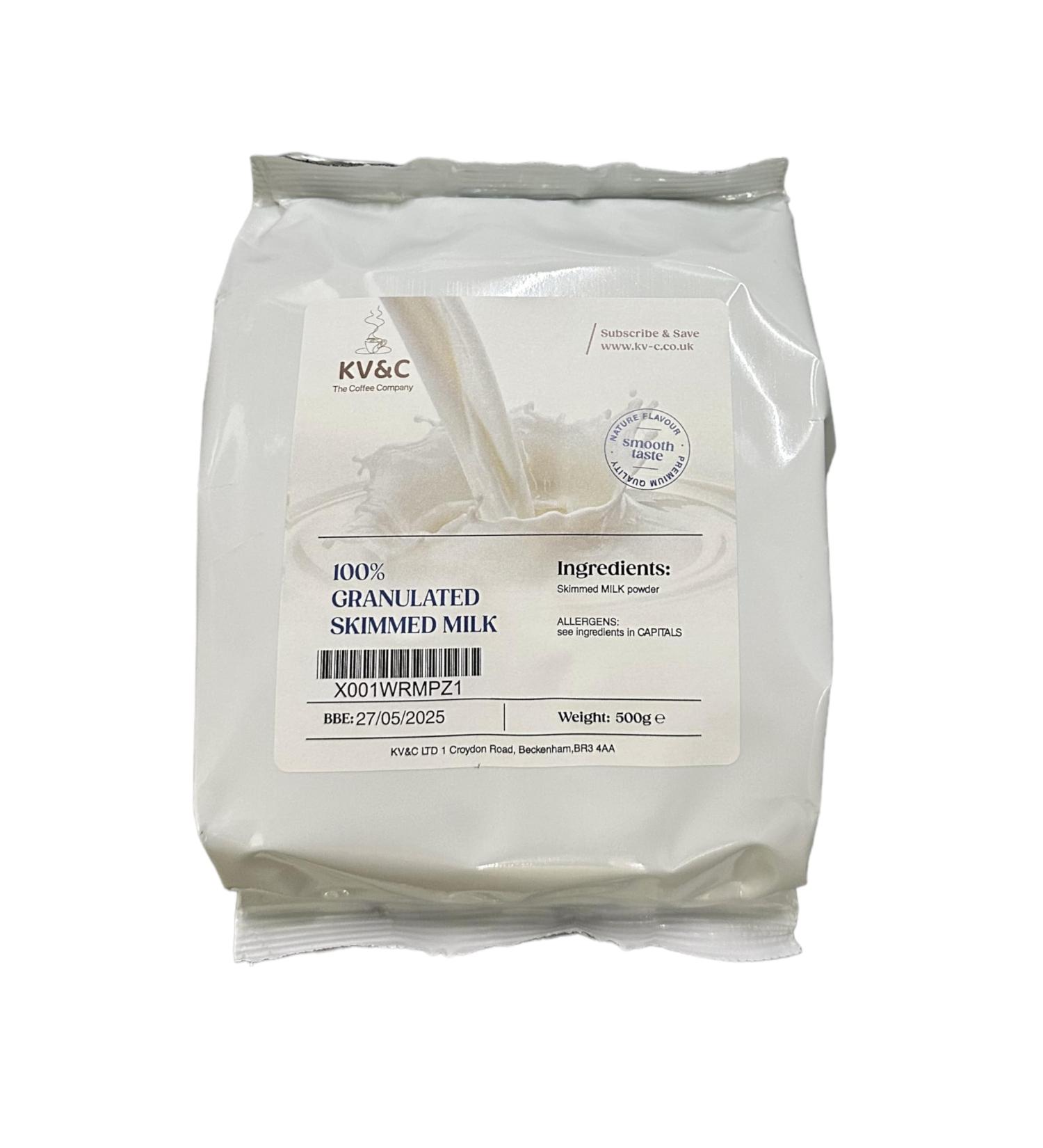 KV&C - 10 x 500g Fine Granulated Powder Skimmed Milk The Convenient Powdered Alternative to Fresh Milk for Cooking | Baking | Drinking | Vending (10 x 500g Bags)