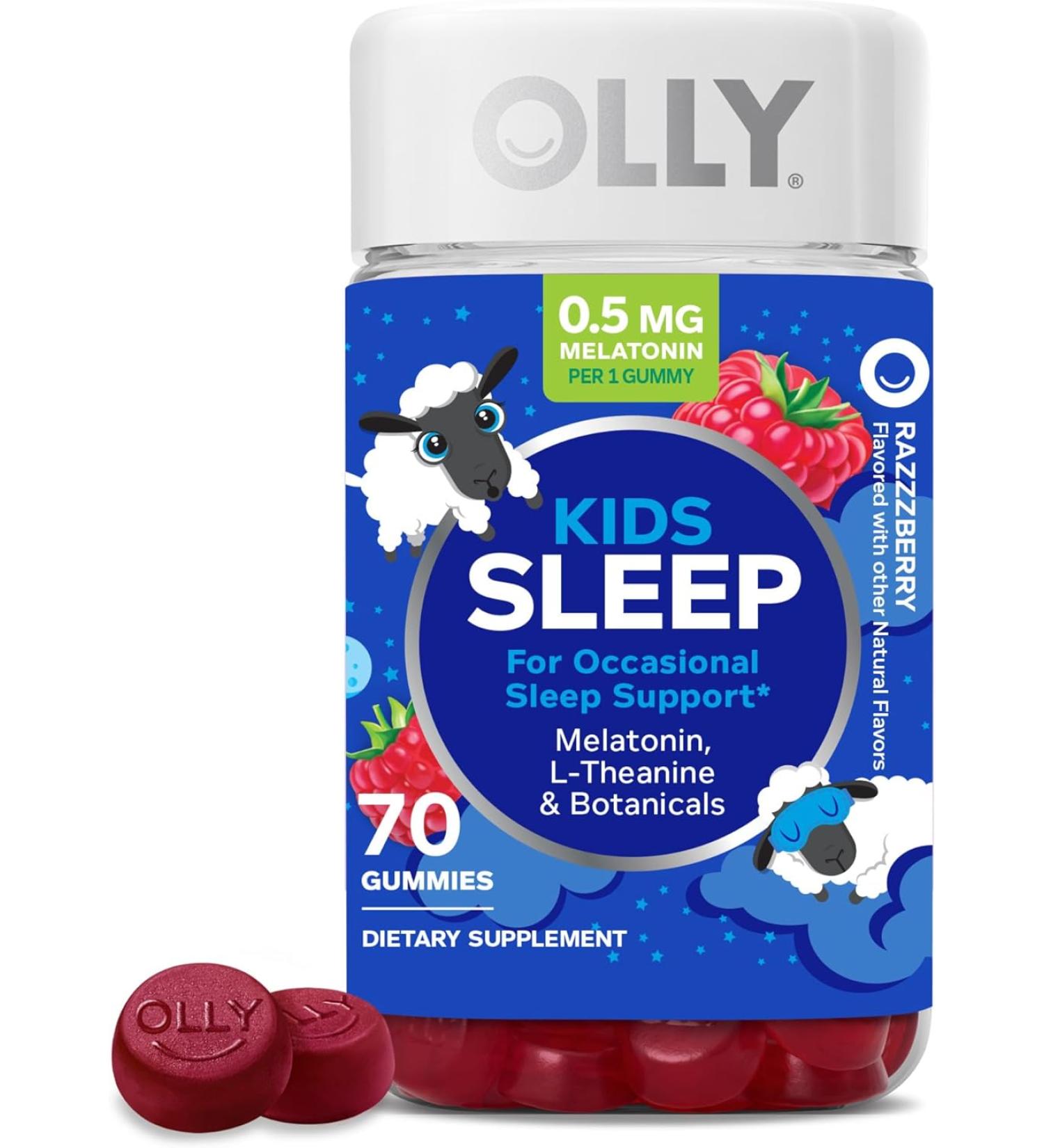 OLLY Kids Sleep Gummy, Occasional Sleep Support, 0.5mg Melatonin, L Theanine, Chamomile, and Lemon Balm Extracts, Childrens Chewable Supplement, Raspberry Flavor - 70 Count - Buy Online on SooperMarket.com