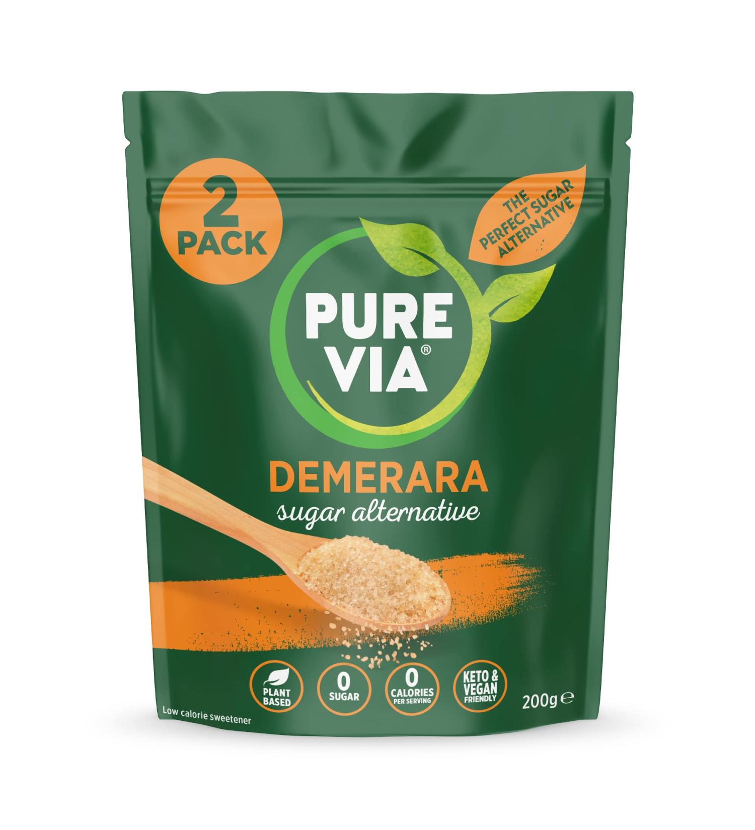 Pure Via Demerara Sugar - Alternative with Erythritol and Stevia Vegan and Keto Friendly - 2 x 200g - Buy Online on SooperMarket.com