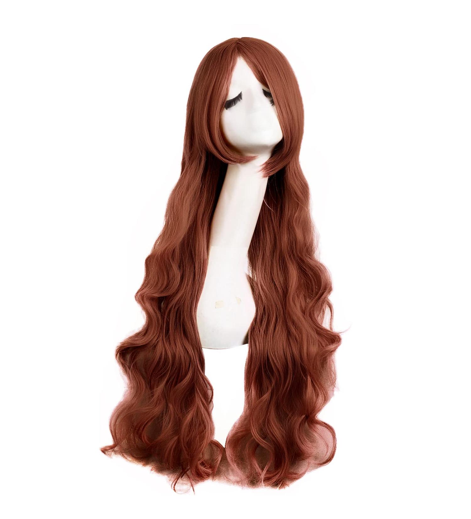 MapofBeauty 32 Fashion Long Curly Ginger Orange Anime Wig with Side Bangs - Perfect Cosplay Accessory - Buy Online on SooperMarket.com