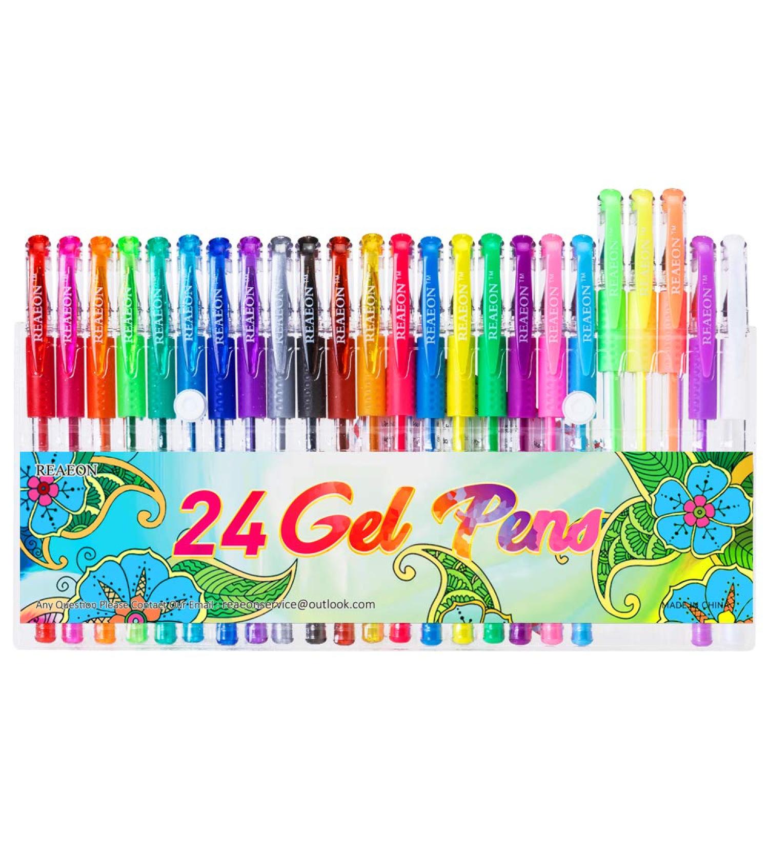 Reaeon 24 Colors Gel Pens - Art Markers for Adults & Kids | Extra Ink | Ideal for Coloring Books & Drawing - Buy Online on SooperMarket.com