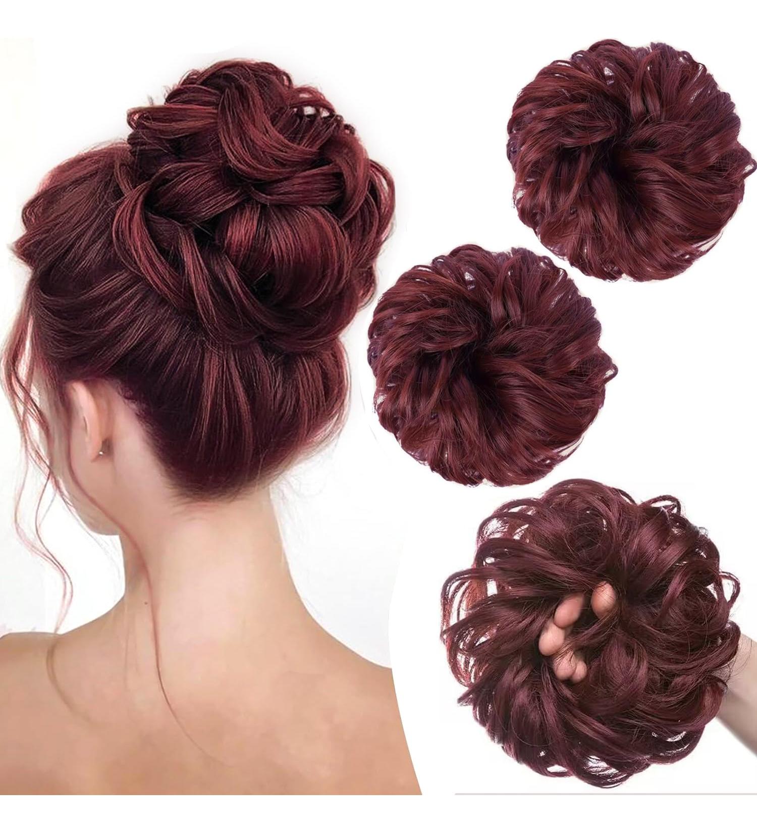PORSMEER 2-Pack Curly Wavy Messy Hair Bun Extensions for Women - Red - Buy Online on SooperMarket.com