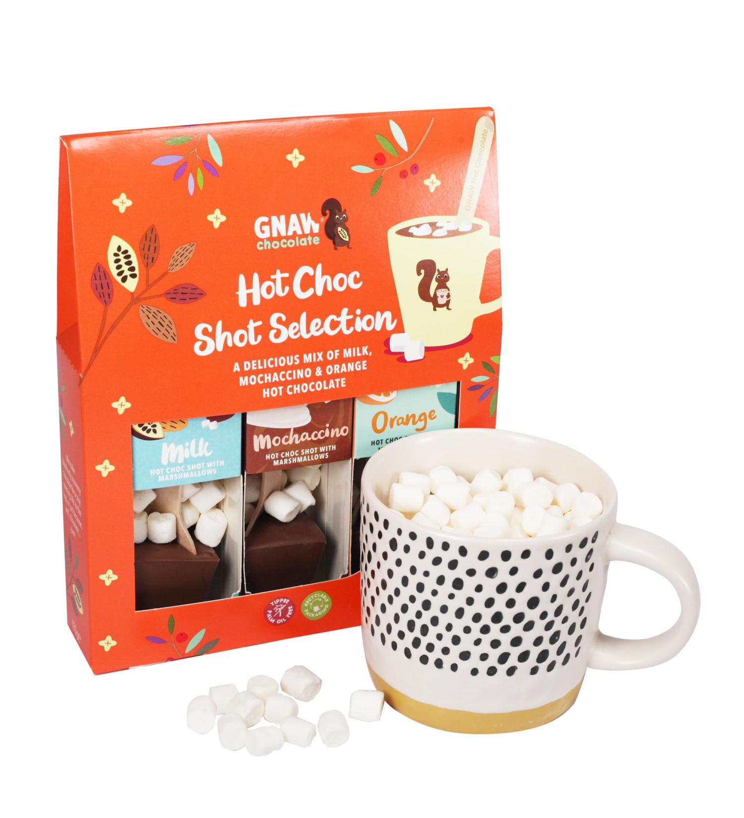 Gnaw Mixed Hot Chocolate Shot Trio - A Trio of Tempting Mochaccino Zesty Orange and Velvety Milk Chocolate Delights Sustainable Chocolate The Perfect Choc Gift - Buy Online on SooperMarket.com
