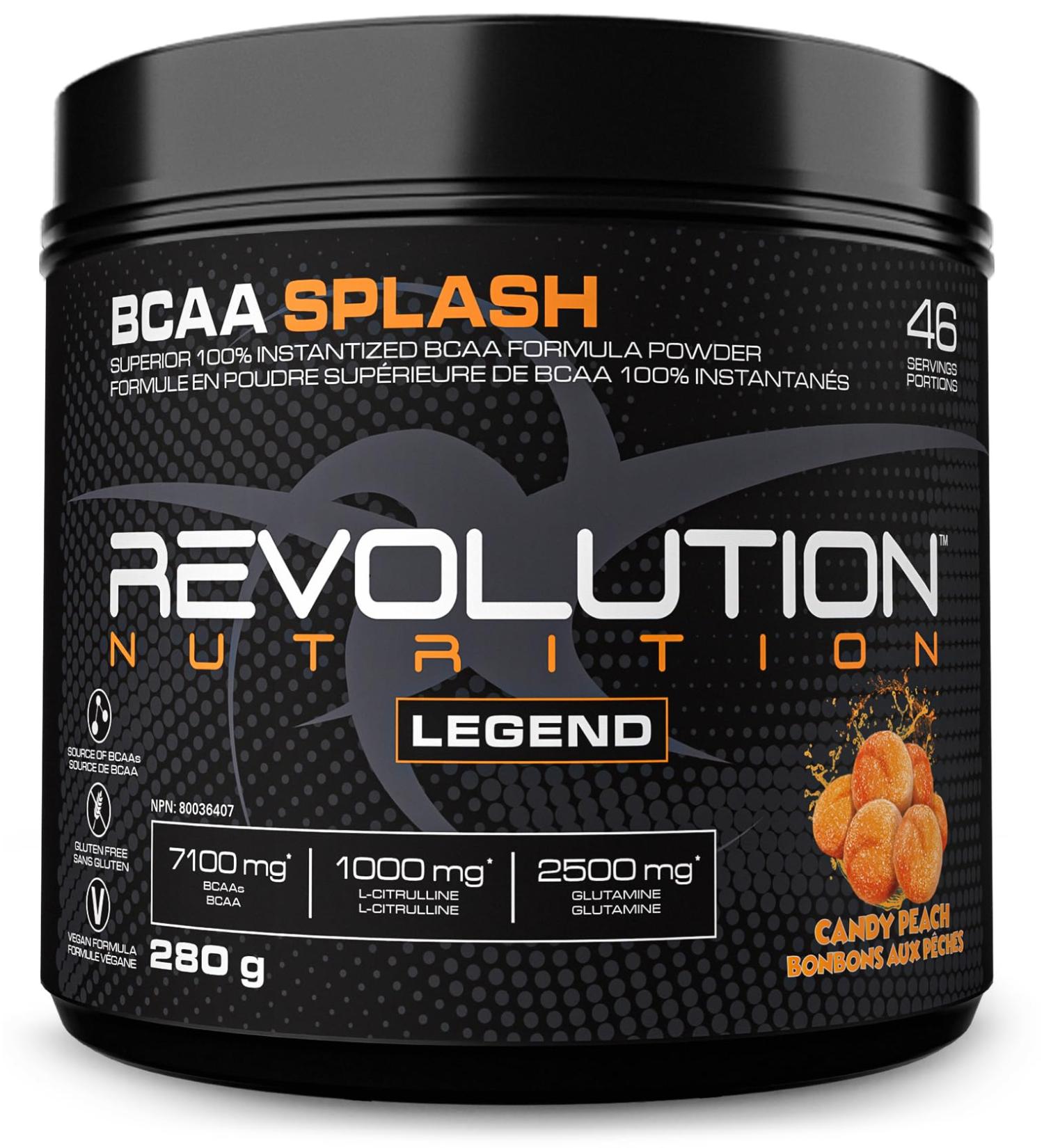 Revolution Nutrition BCAA Splash BCAA Powder Vegan Formula Zero Calorie Lactose Free Muscle Recovery Post Workout 7100 Mg of Branched Chained Amino Acid 1000 mg Citrulline Malate 280 G 46 Servings (Candy Peach 0.62 Pound) Candy Peach 0.62 Pound - Buy Online on SooperMarket.com