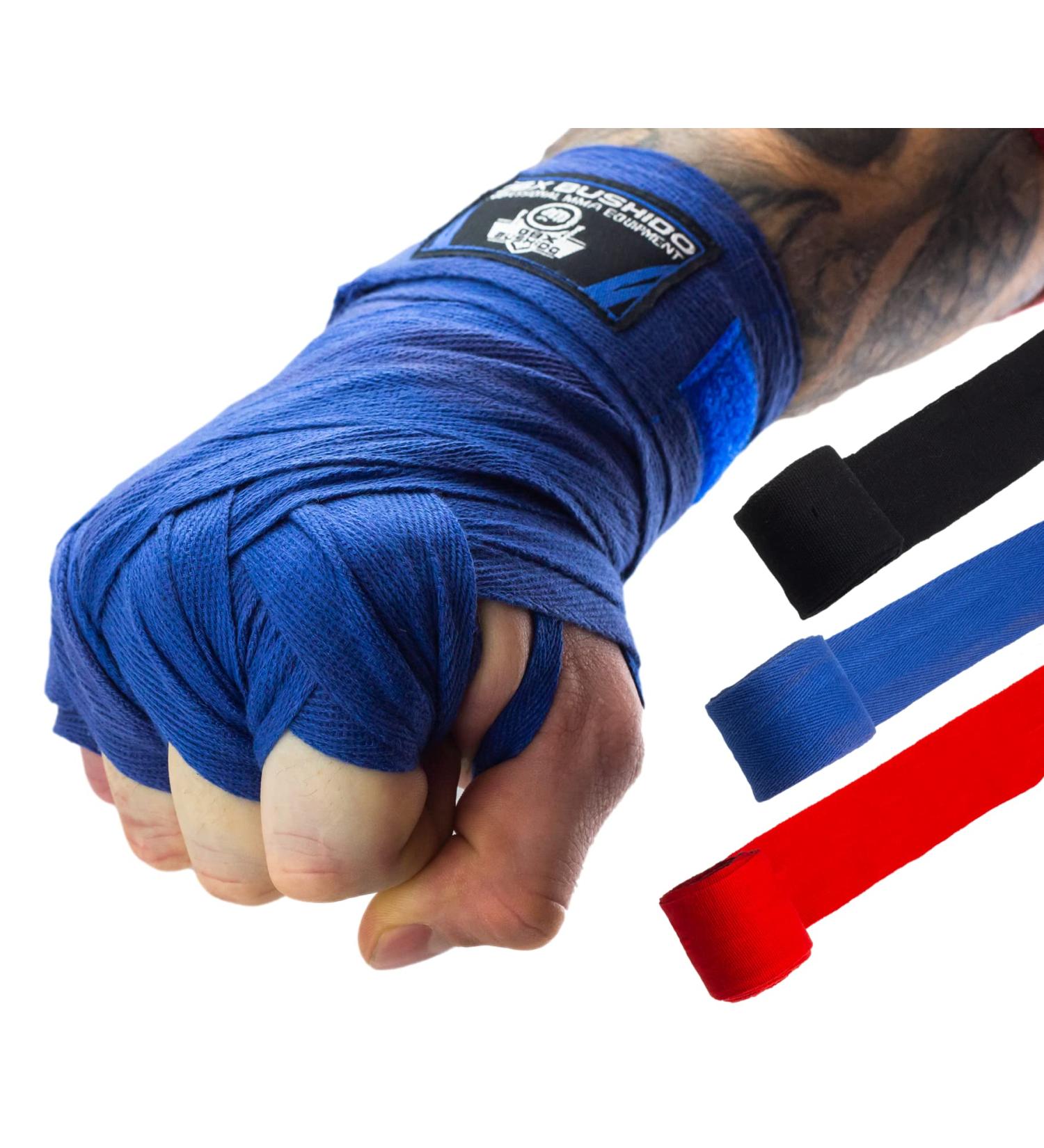 DBX Bushido Boxing Bandages - 4m/2m Cotton Flexible Wraps for Men | Strong Velcro Fastener | Ideal for Martial Arts - Blue - Buy Online on SooperMarket.com