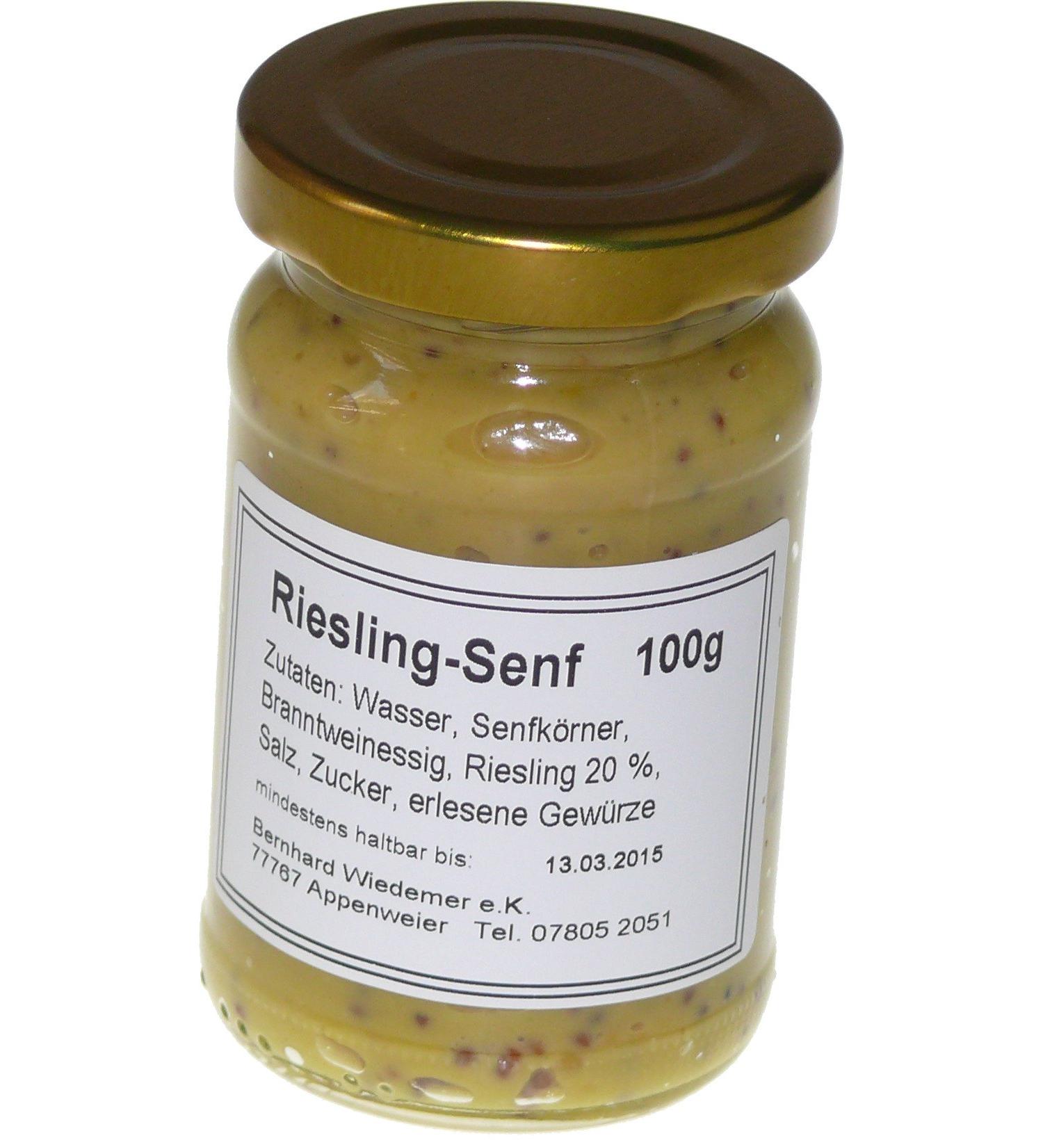 Wiedemer - Middle Sharp Rieslingenf from fresh preparation with selected natural ingredients - 1 glass of 100g gourmet mustard for salad dressing marinade sauce fish cheese and much more.