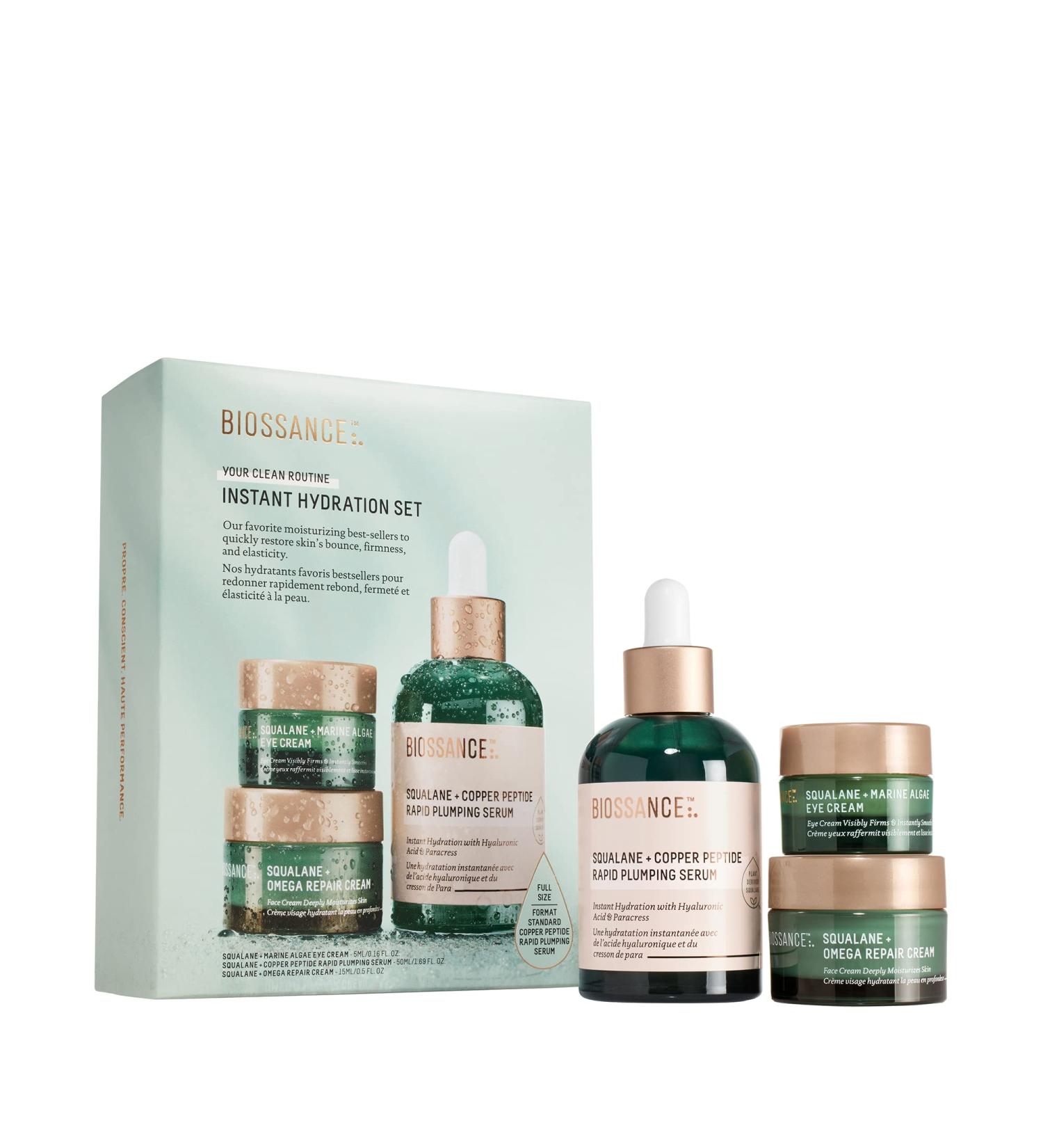 Biossance Instant Hydration Set: Full-Size Squalane + Copper Peptide Serum with Mini Eye Cream & Omega Repair Cream - 1.69 Fl Oz - Buy Online on SooperMarket.com