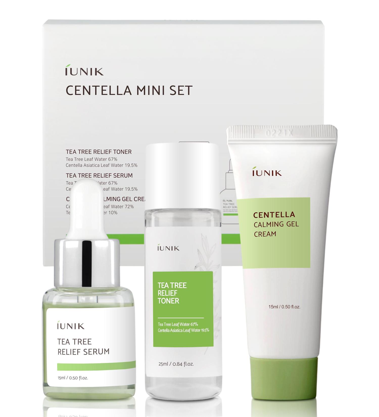 iUNIK Centella Mini Set | Travel-Friendly Skincare for Sensitive Skin | Ultra Calming & Hydrating | Tea Tree Relief Toner Serum & Calming Gel Cream - Buy Online on SooperMarket.com