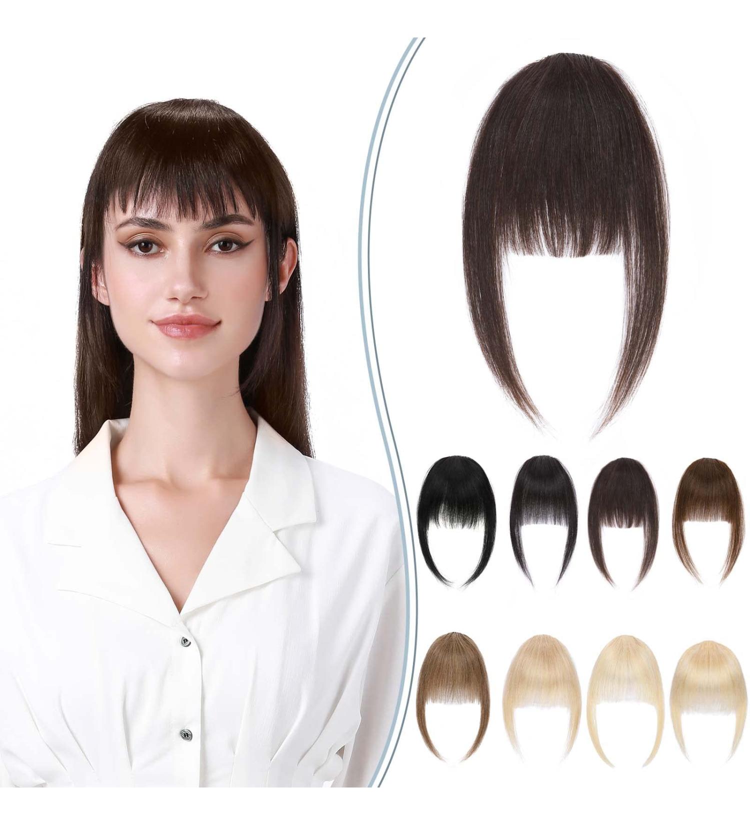 Clip in Fringe Extension Air Bangs With Temples Clip in Bangs 100% Remy Human Hair French Bangs Hairpieces #02 Dark Brown - Buy Online on SooperMarket.com