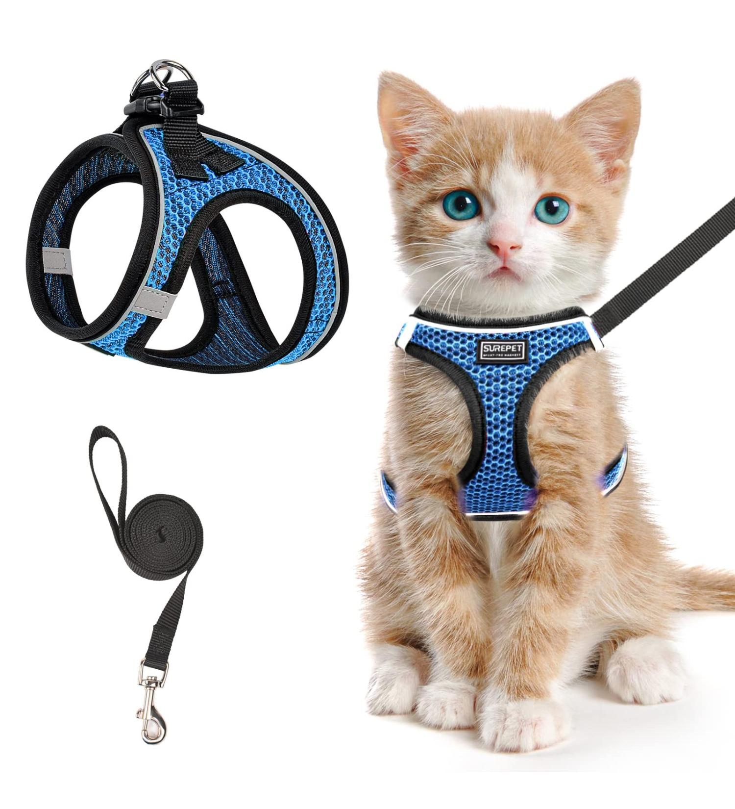 Escape Proof Cat Harness & Lead - Adjustable Reflective Kitten Vest for Outdoor Walking - Comfortable & Easy to Control - Blue XS - Buy Online on SooperMarket.com