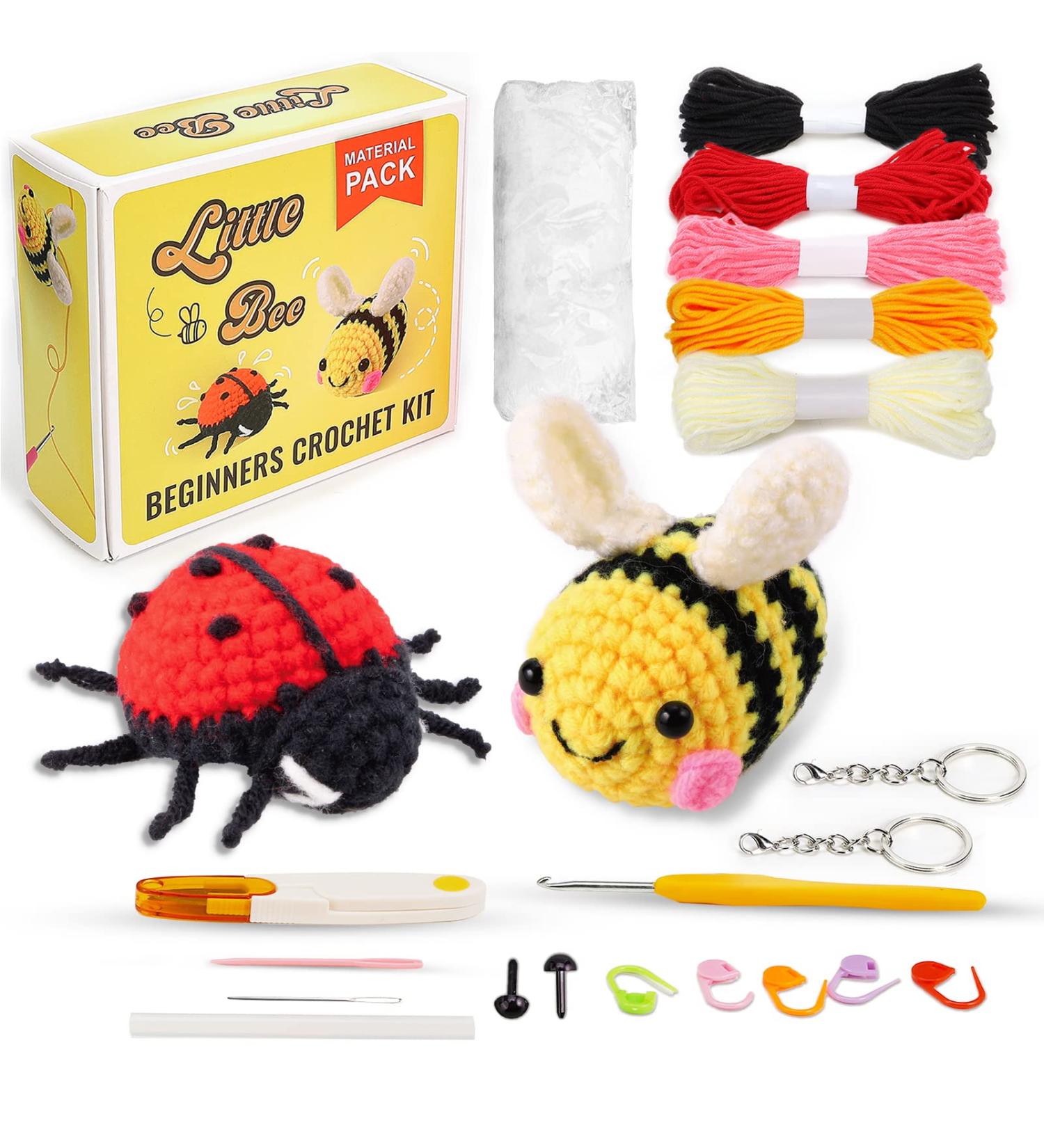 OPOUNT Beginner Crochet Kit - Cute Bee & Ladybug Complete Starter Pack with Step-by-Step Instructions and Video Tutorials - Buy Online on SooperMarket.com