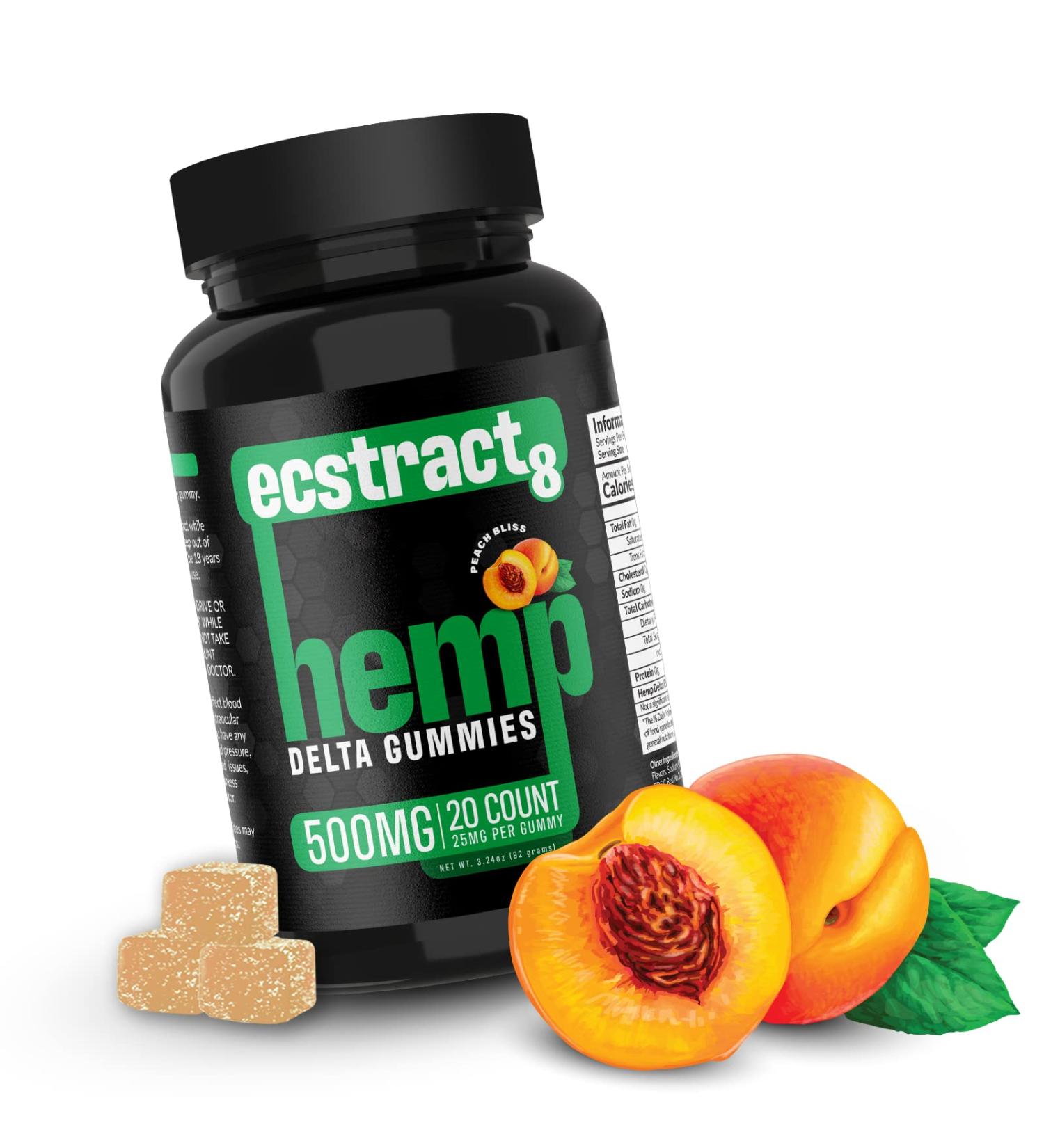 Hemp Gummies Delta Premium 500mg High Potency - 25 Fruity Gummy Bears for Stress Relief, Inflammation, Pain & Restful Sleep - Peach Bliss - Buy Online on SooperMarket.com