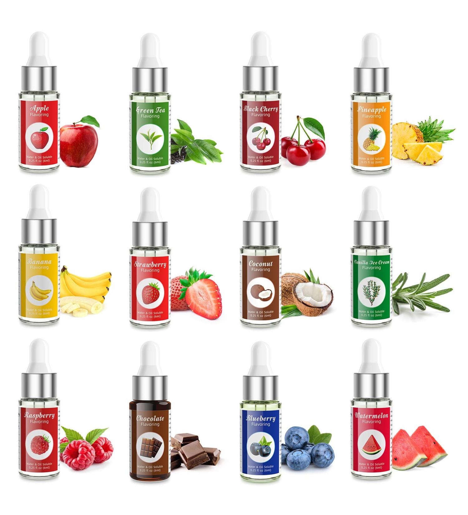 Nomeca Food Flavoring Oil - 12 Candy Flavors for Baking, Cooking, Lip Gloss - .2 Fl Oz / 6 ml (Pack of 12) Water & Oil Soluble - Buy Online on SooperMarket.com