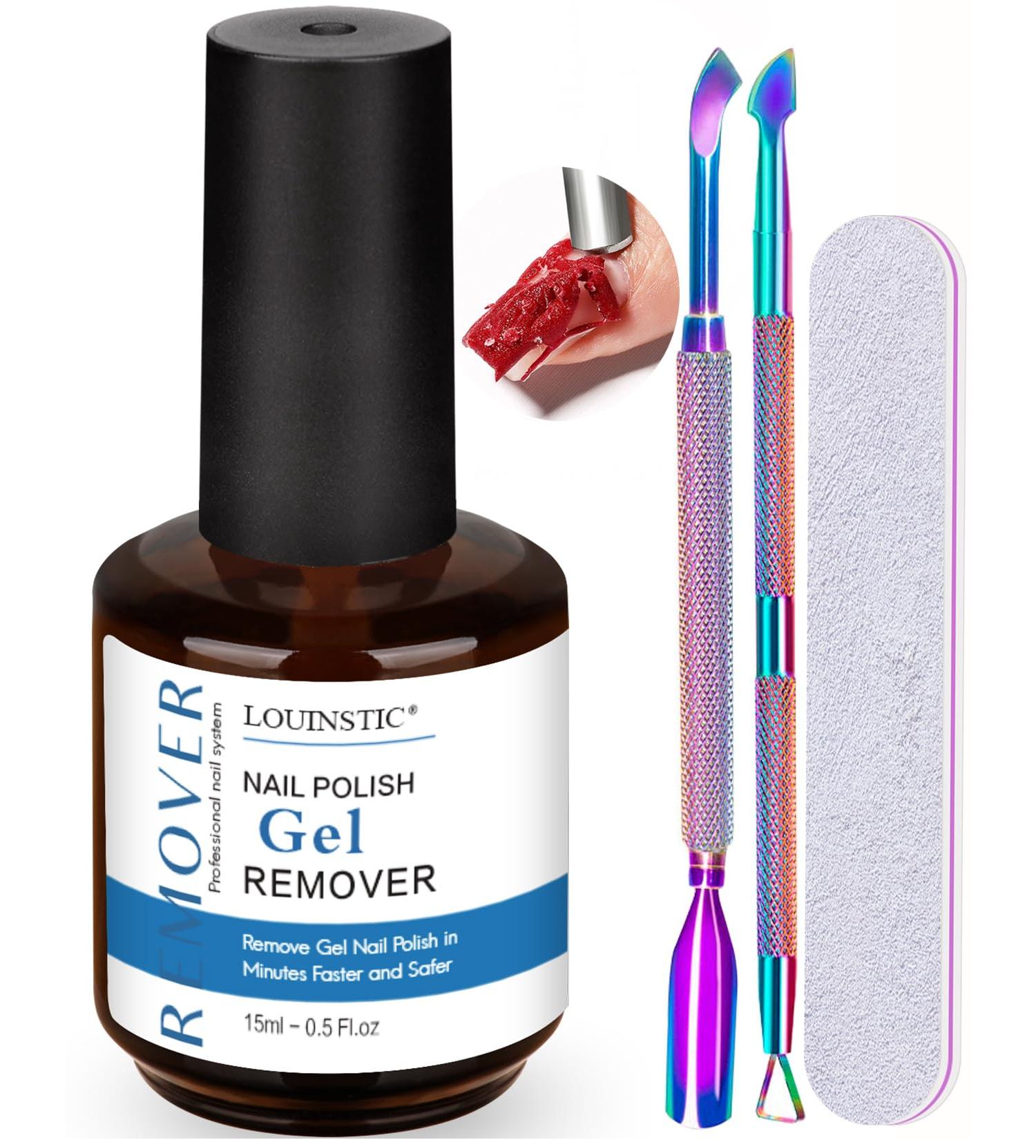 LOUINSTIC Gel Nail Polish Remover - Fast No Soak/Wrap 2-5 Min Removal Professional Kit with Colorful Nail File & Pusher for Easy Gel Polish Removal - Buy Online on SooperMarket.com