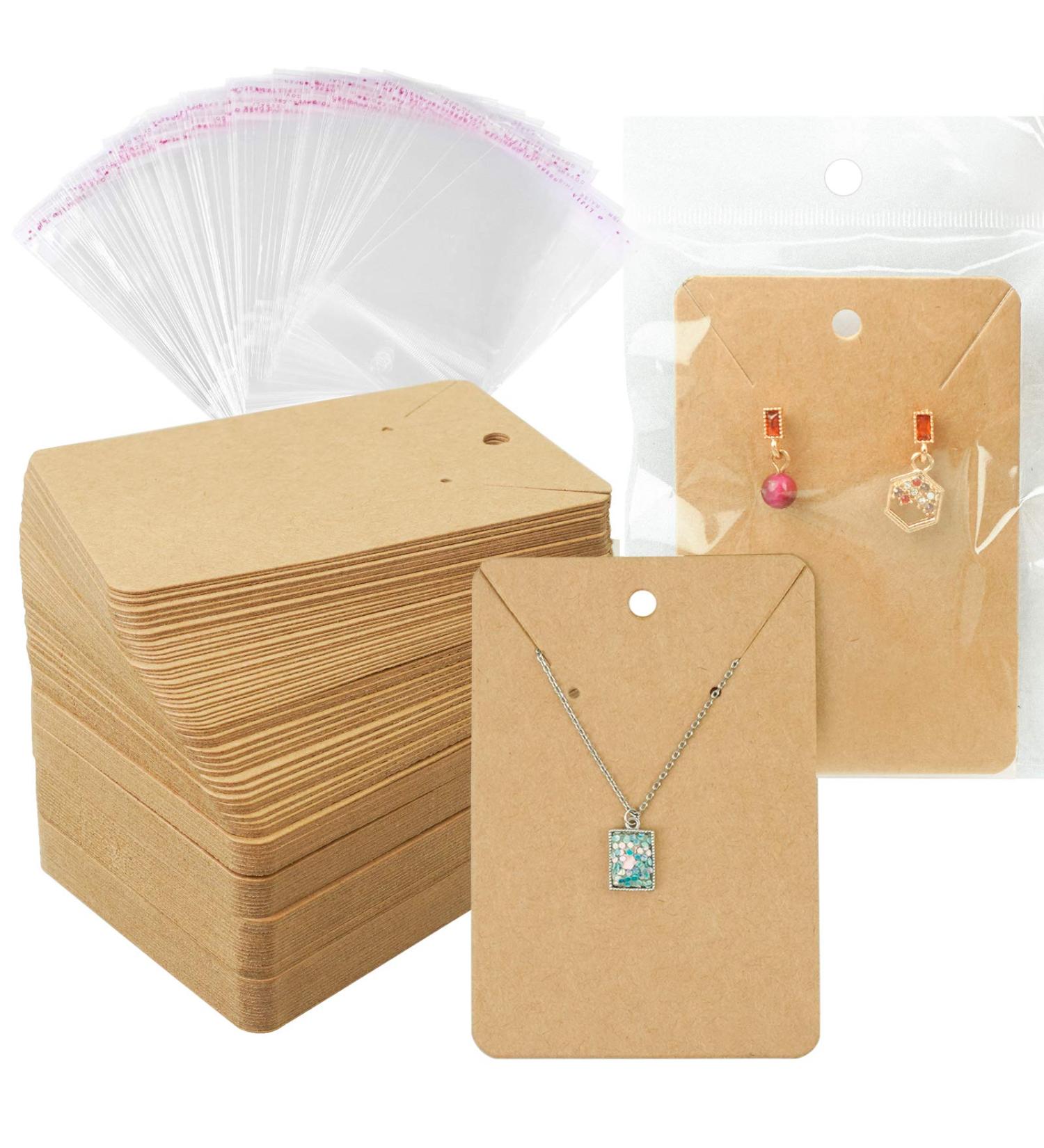 150 Earring Cards with Self-Seal Bags and Kraft Paper Tags - Brown - Buy Online on SooperMarket.com
