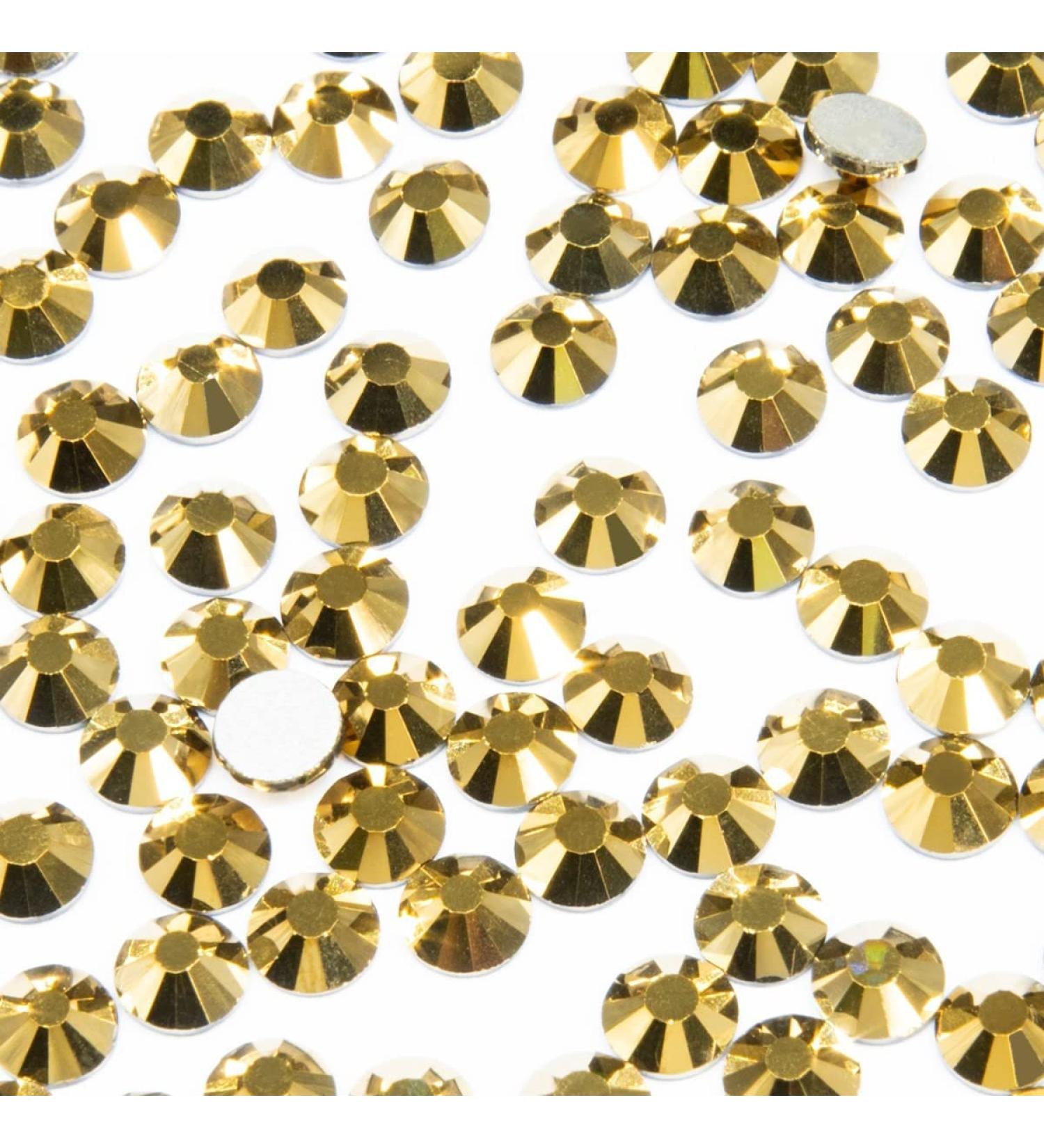 qiipii 400pcs SS30 Mine Gold Nail Rhinestones Bulk Metallic Golden Nail Art 6mm Flatback Round K9 Glass Gems Beads Stones Diamonds Nail Charms Glue Fix for Nails Eyes Makeup Jewels Crafts Clothes DIY SS30 Golden