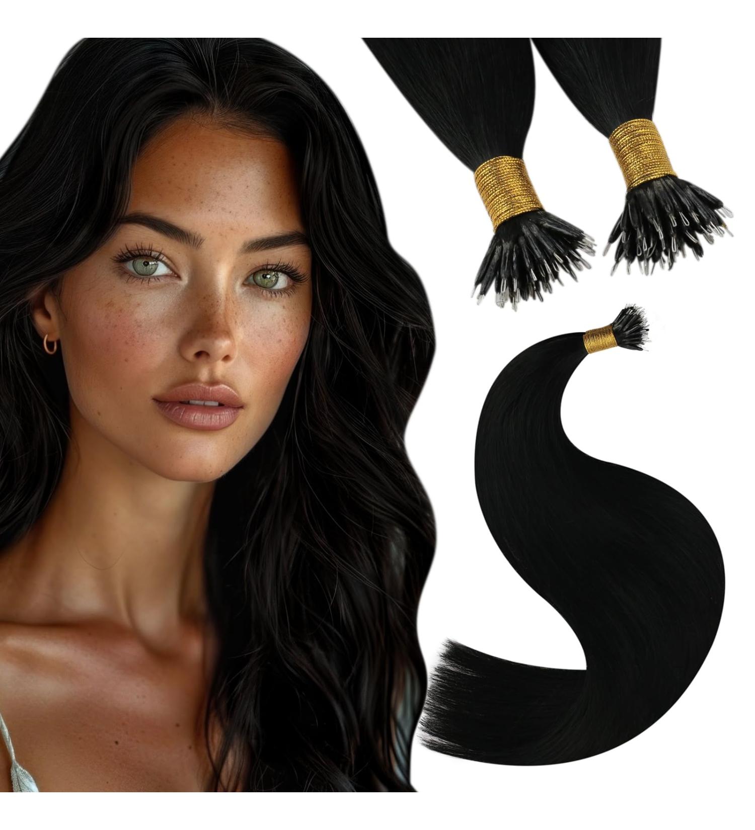 Youngsee Nanoring Extensions | Real Hair Black 55cm | Nano Beads Hair Extensions 1g/s | 50g Nano Ring Hair Recovery - Buy Online on SooperMarket.com