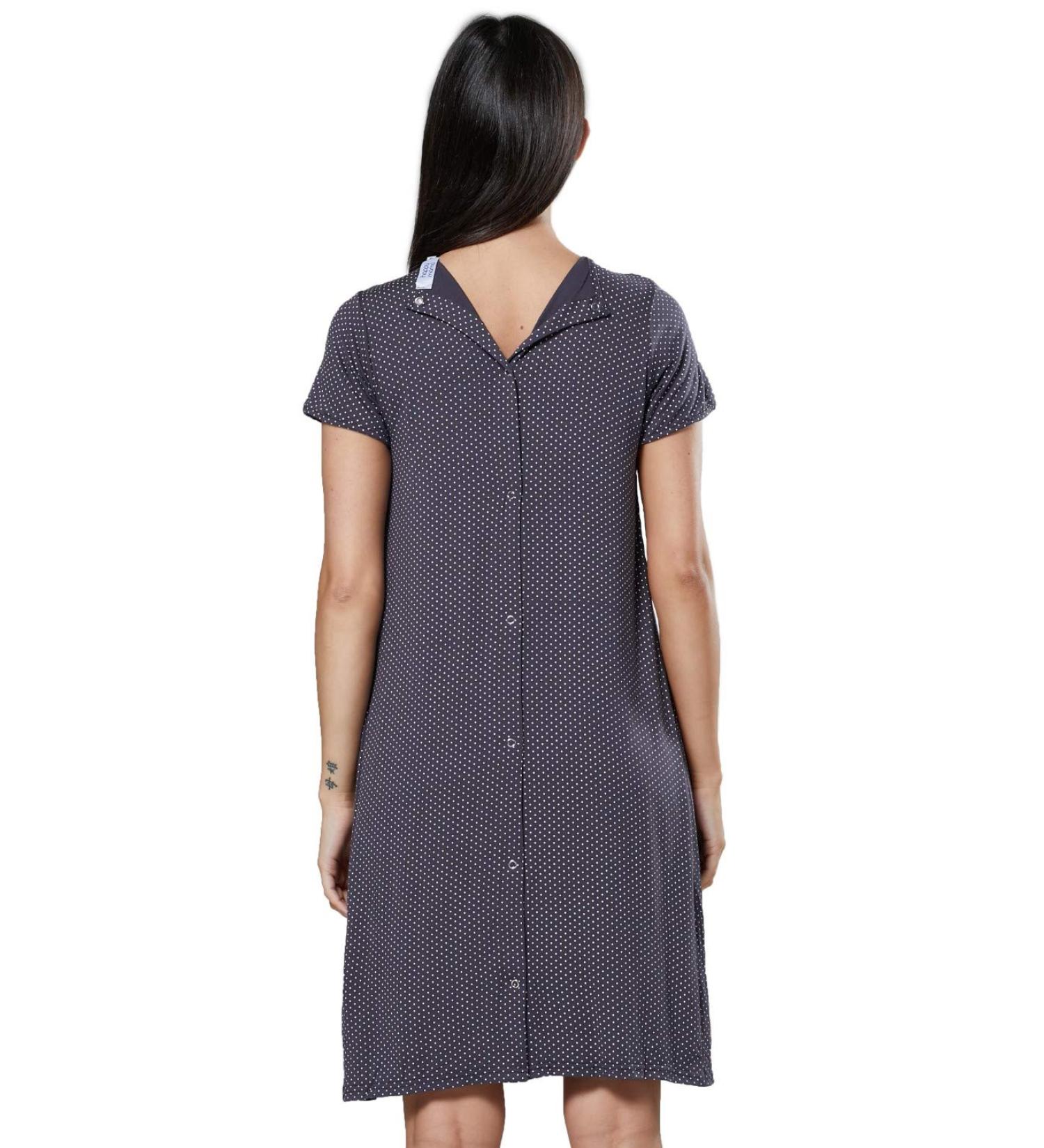 Happy Mama Labor Delivery Hospital Gown Breastfeeding Maternity 434p 14-16 Graphite with Dots - Women's Stylish and Functional Design - Buy Online on SooperMarket.com