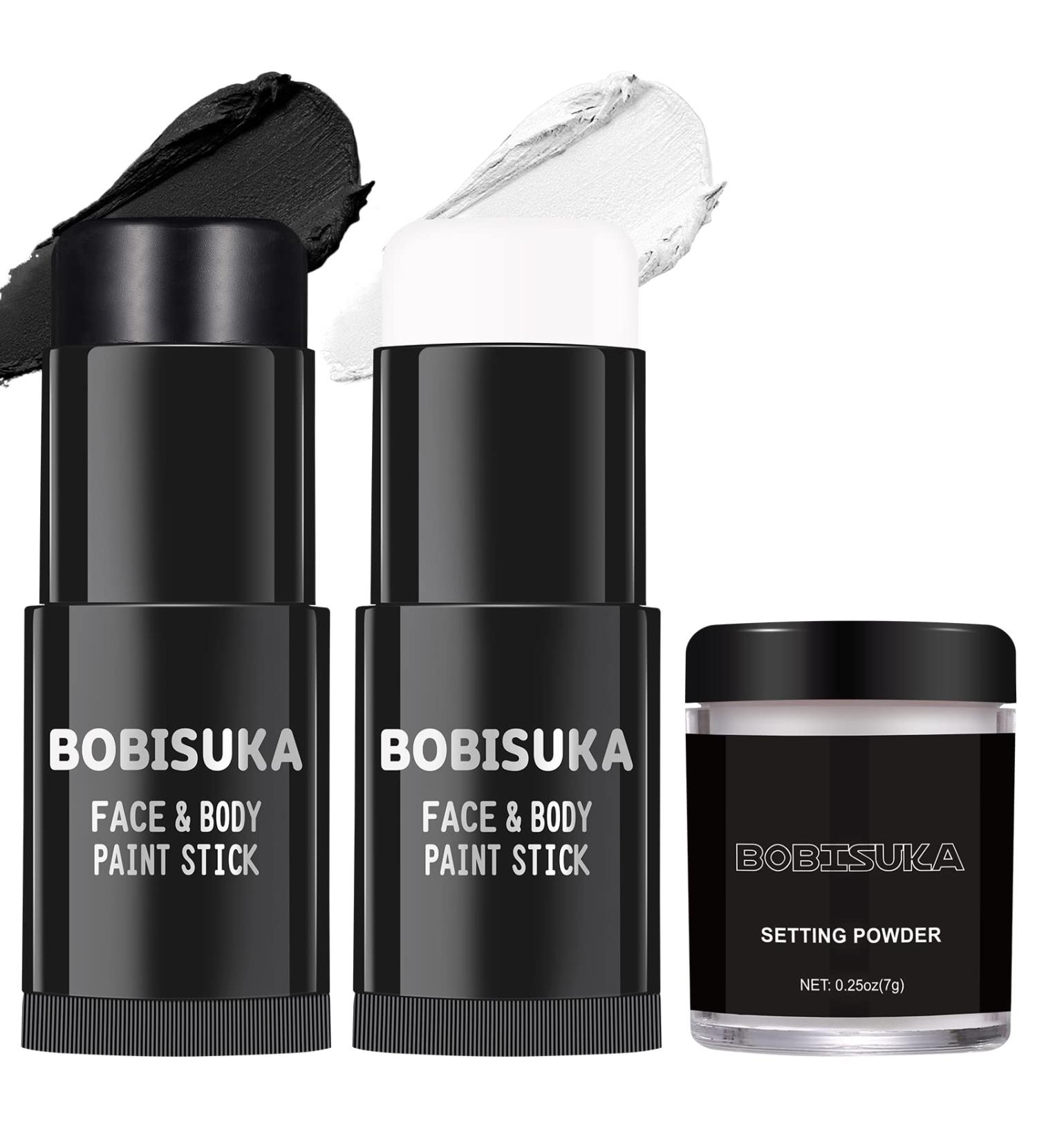 BOBISUKA Black White Face Paint Stick & Setting Powder Set for Sports Cosplay & Halloween Makeup - Eye Black Sticks & Body Paints - Buy Online on SooperMarket.com
