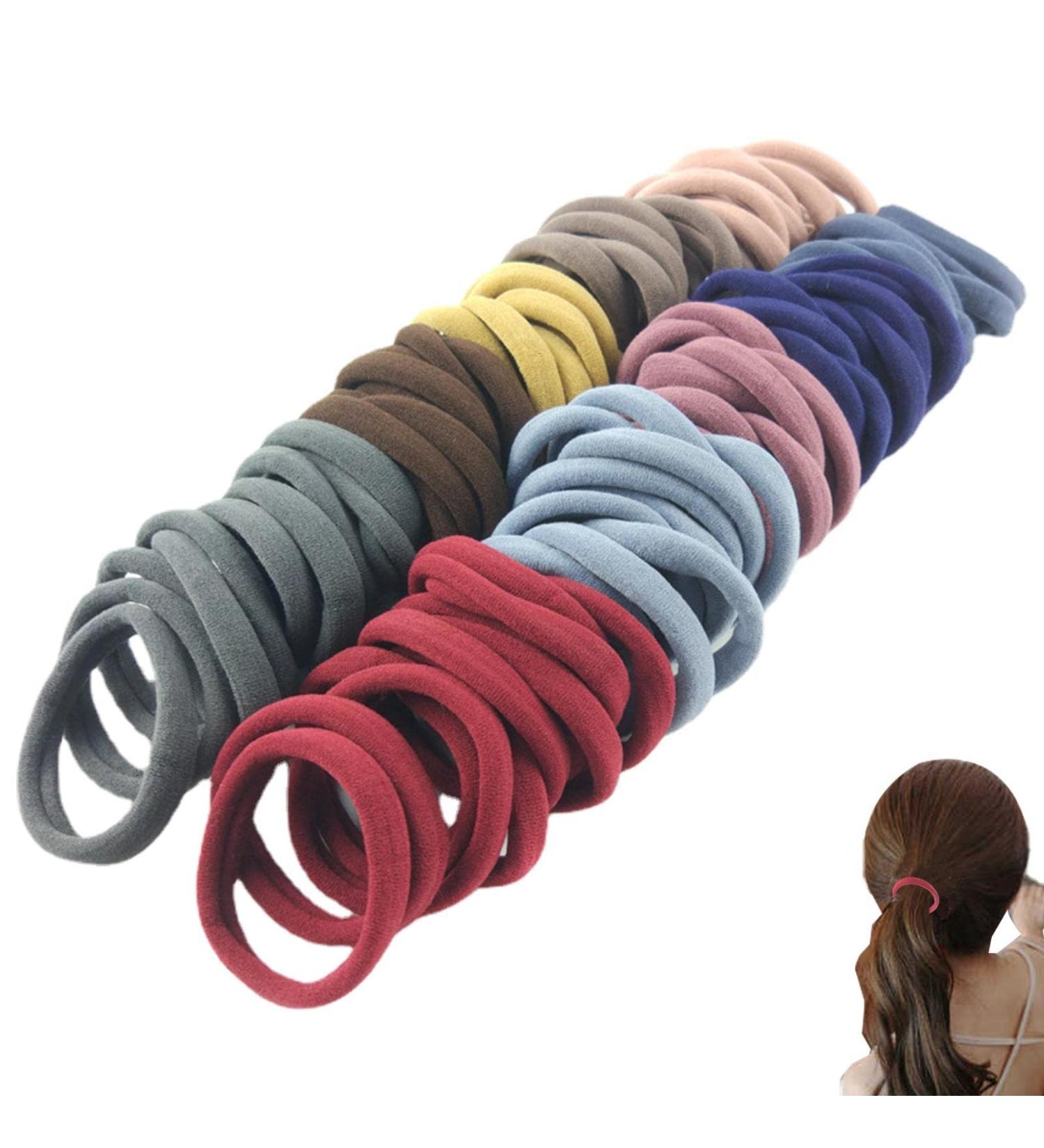 50-Pack No Damage Silicone Hair Ties | Soft & Stretchy Large Rubber Bands for Thick Curly Hair | Cute Ponytail Holders in Dark Colors - Buy Online on SooperMarket.com