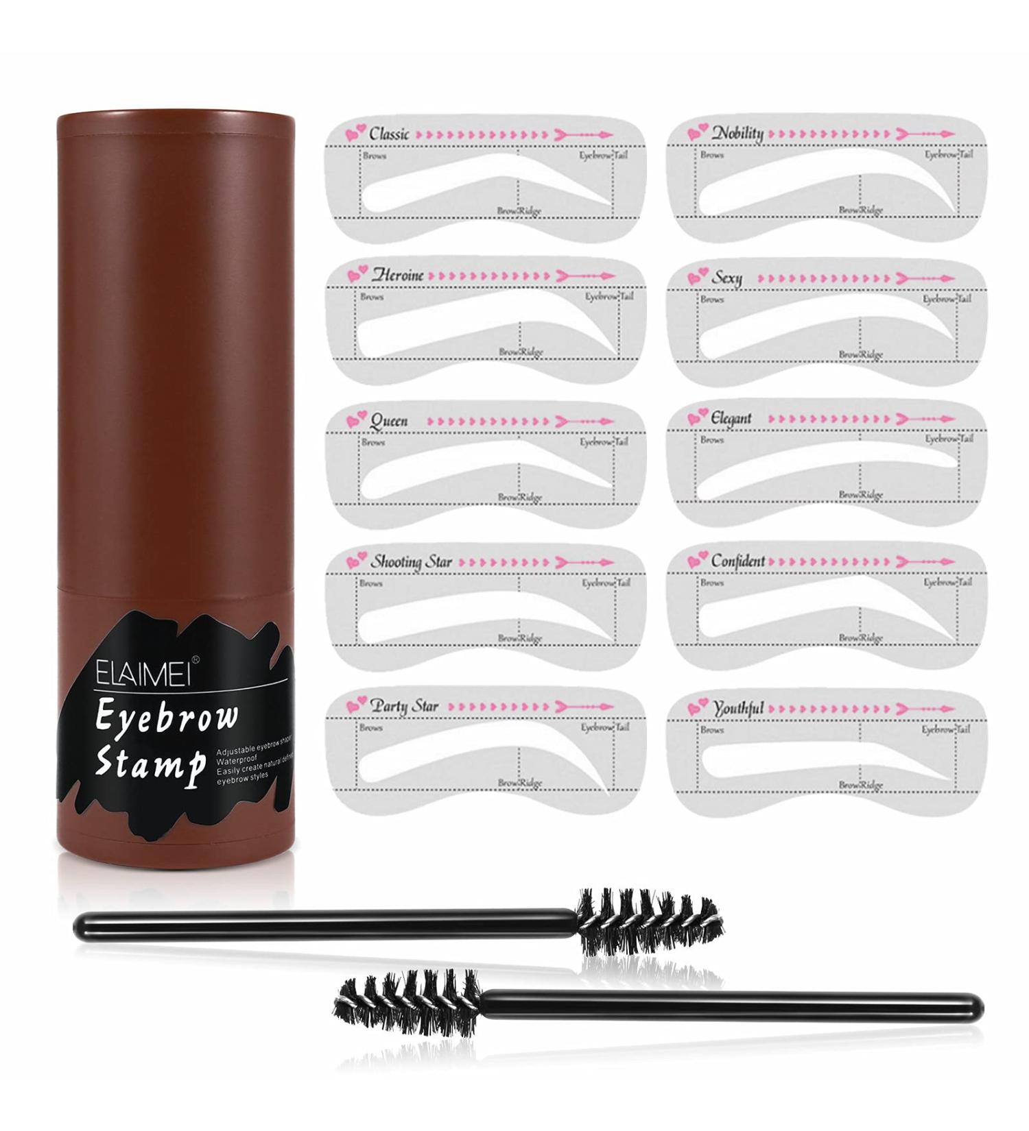 Eyebrow Stamp Shaping Kit with Long-Lasting Buildable Brown Black Powder - Includes 10 Stencils and 2 Pen Brushes - Perfect Gift for Women - Buy Online on SooperMarket.com