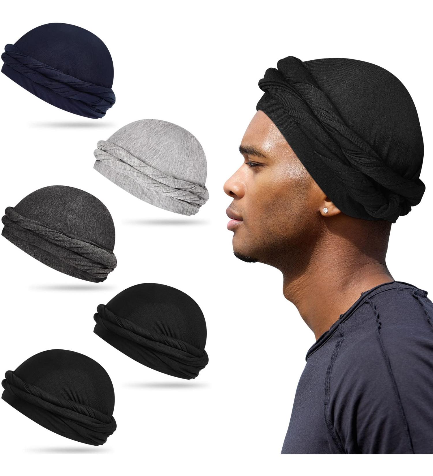 Men's Vintage Twist Turban Set - 5 Pcs Stretch Modal & Satin Head Wraps (Large) - Buy Online on SooperMarket.com