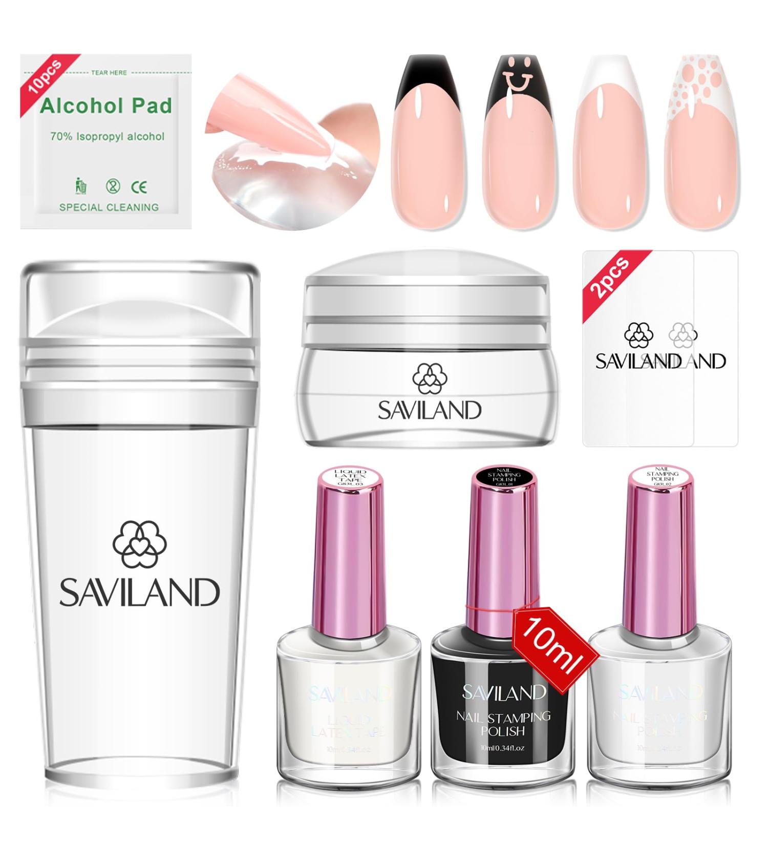 Saviland French Nails Stamp Kit - 10 Partly French Nail Stamps Gel Polishes Latex Band & Replaceable Head - Ideal for Stunning Nail Art - Buy Online on SooperMarket.com