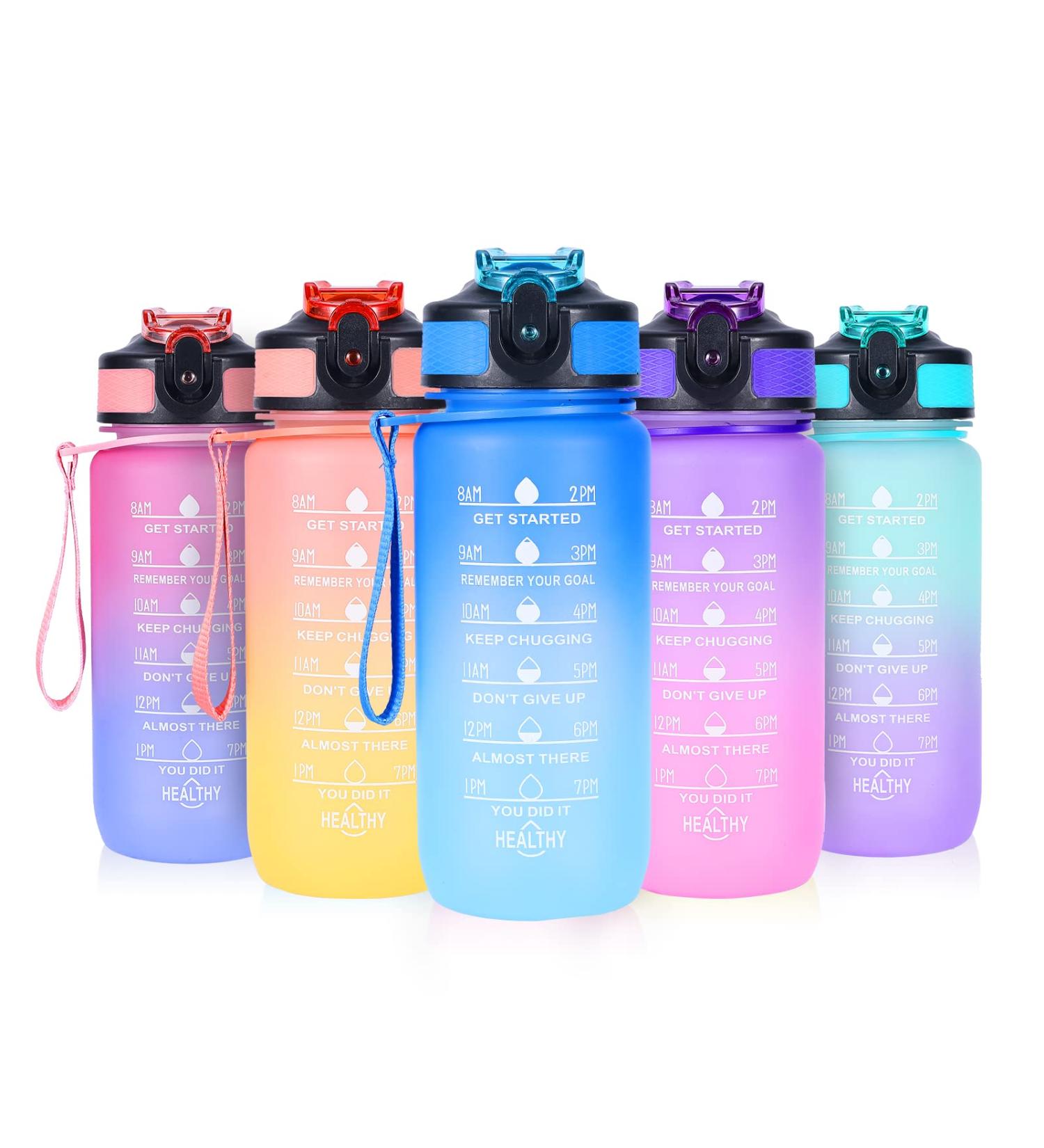 ROISDIYI Kids Water Bottle 20oz with Straw | BPA-Free & Leak-proof | Motivational Reusable Water Bottle for School | One-handed Opening Straw Lid | Anti-dust Spout Cover | Blue - Buy Online on SooperMarket.com