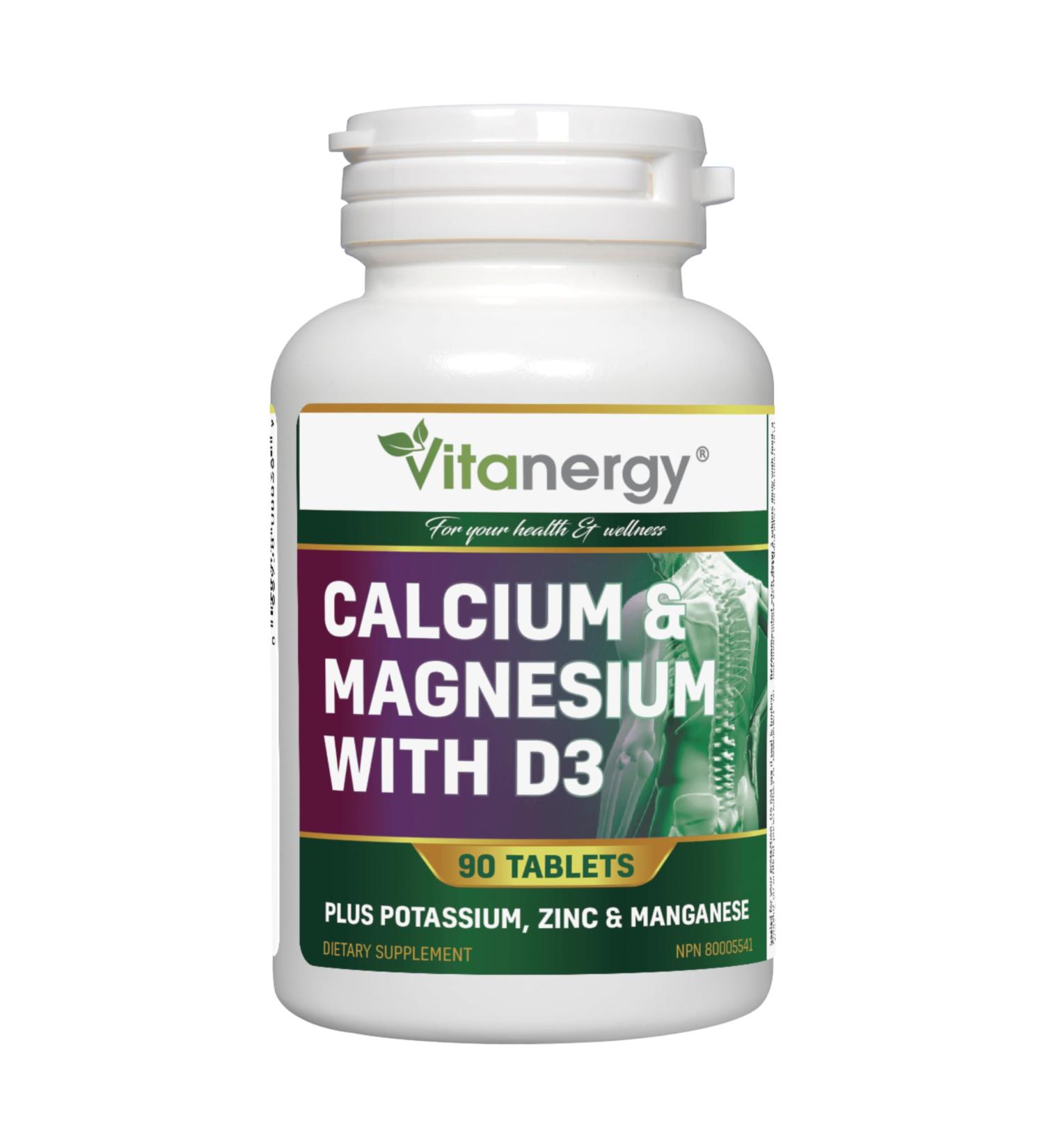 Vitanergy Calcium Magnesium Citrate With D3 Supplement Support Healthy Bone and Teeth Development 90 Tablets Made in Canada - Buy Online on SooperMarket.com