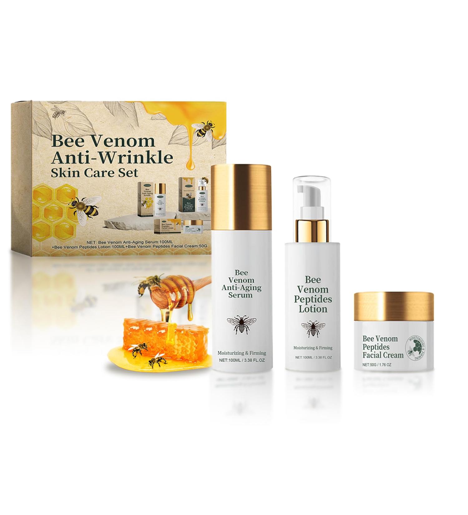 Bee Venom Skincare Set - Anti-Aging Cream Serum & Lotion for Hydrated Skin | Plant-Based Natural Collagen Booster - Buy Online on SooperMarket.com
