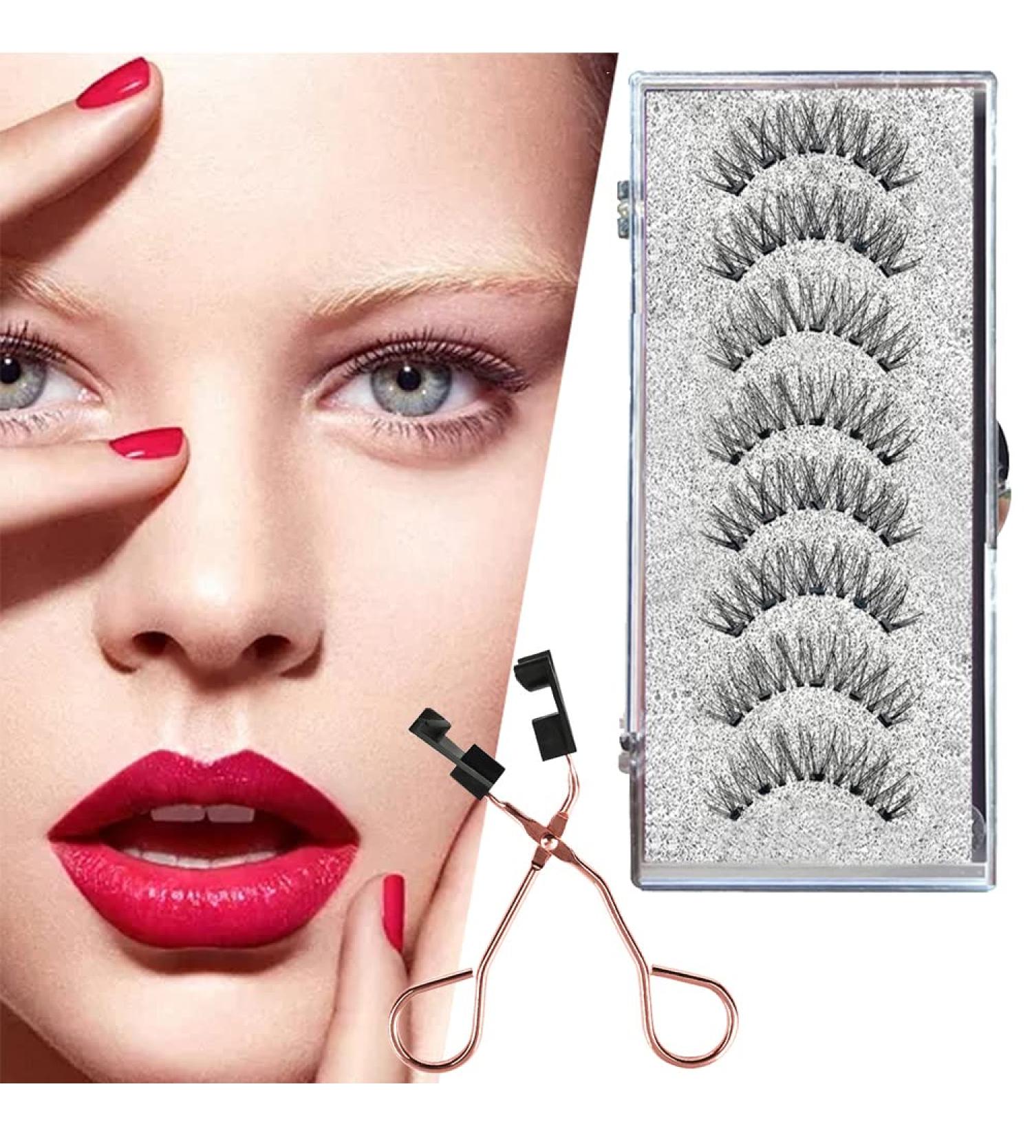Magnetic False Eyelashes Set - Reusable, Waterproof, Natural Look with 3D Effect | Includes Applicator Noir - Buy Online on SooperMarket.com