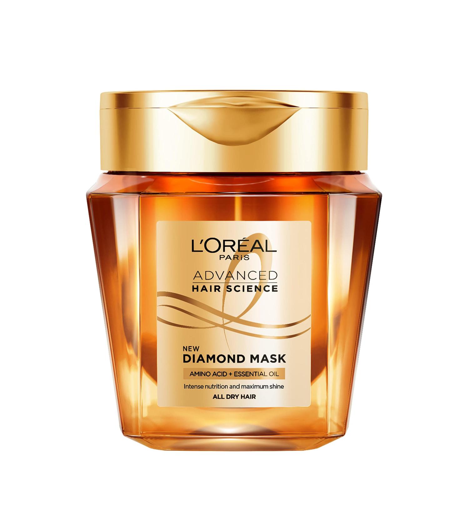 L'Or al Paris Nourishing Diamond Mask - Intensive Care for All Hair Types with Amino Acids & Essential Oils | Advanced Hair Science 250 ml - Buy Online on SooperMarket.com