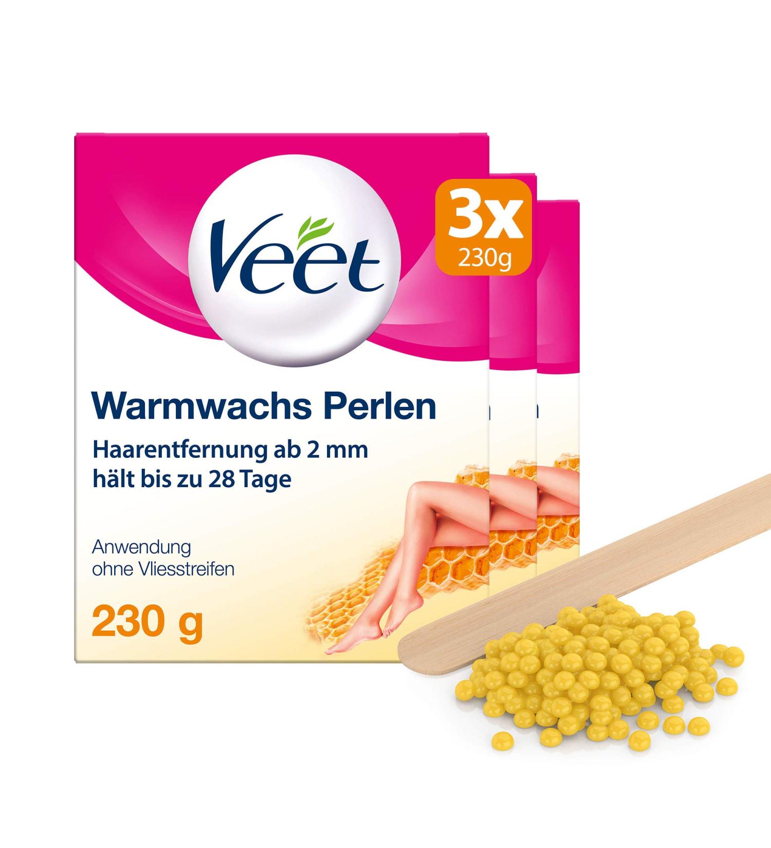 Warm Wax Pearls 3 Series with Beeswax - Long-Lasting Hair Removal | 3x Veet Warm Wax Beads 230g for Wax Heater & Water Bath - Buy Online on SooperMarket.com