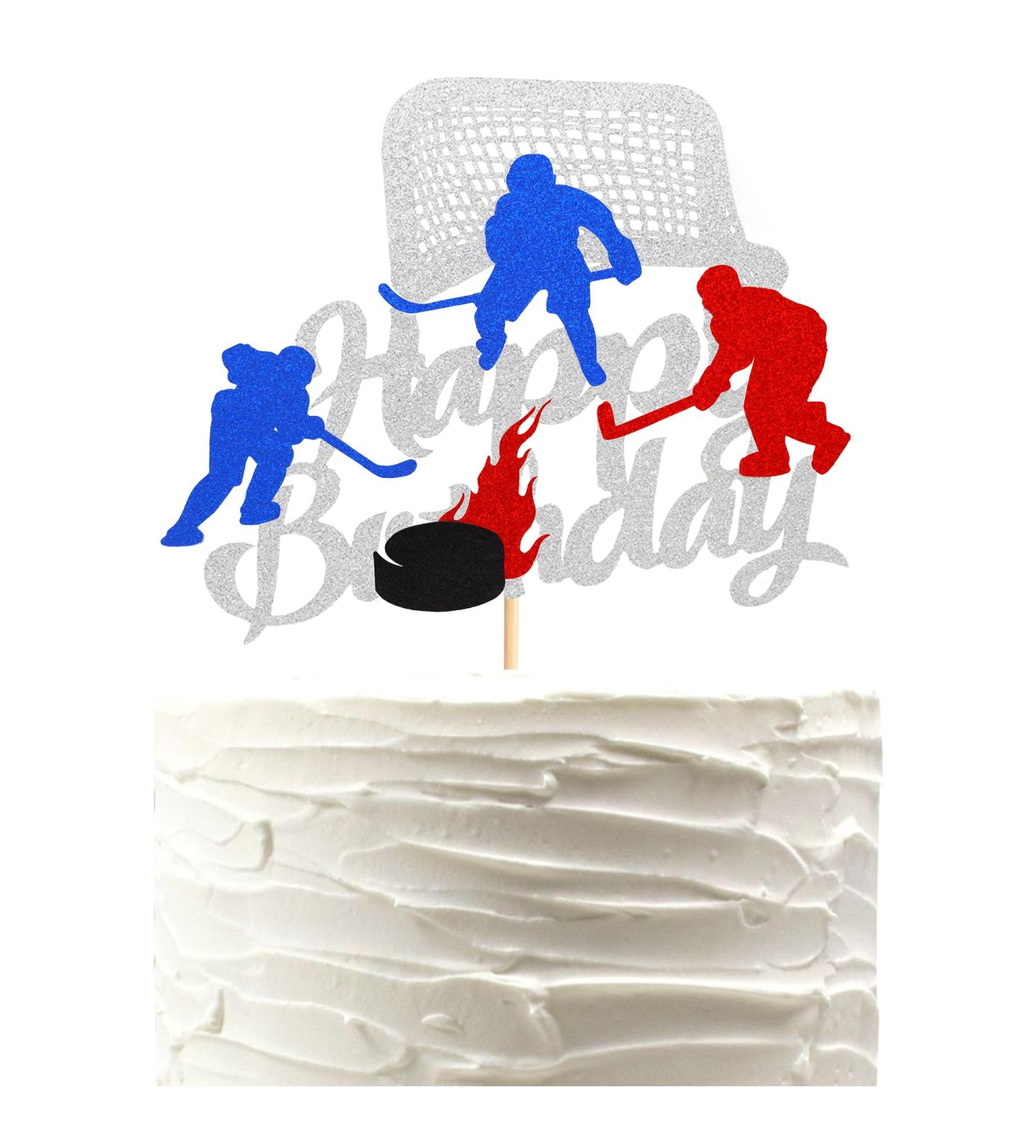 Arthsdite 1Pc Ice Hockey Cake Topper Happy Birthday Sign Sport Cake Decorations Puck Theme for Kids Girl Boy Man Women Birthday Party Supplies - Sliver Glitter Silver - Buy Online on SooperMarket.com