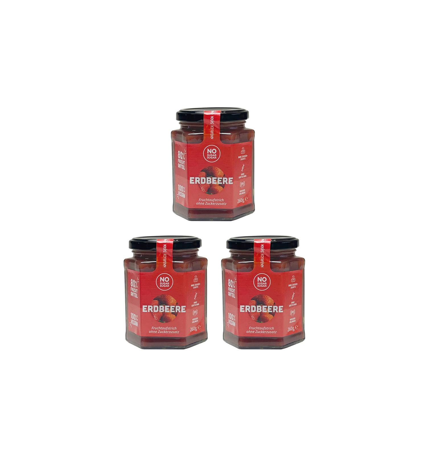 No Sugar Strawberry Fruit Spread | 80% Fruit Content | Erythritol & Stevia | EU Made | 3 Pack (3x260g) - Buy Online on SooperMarket.com