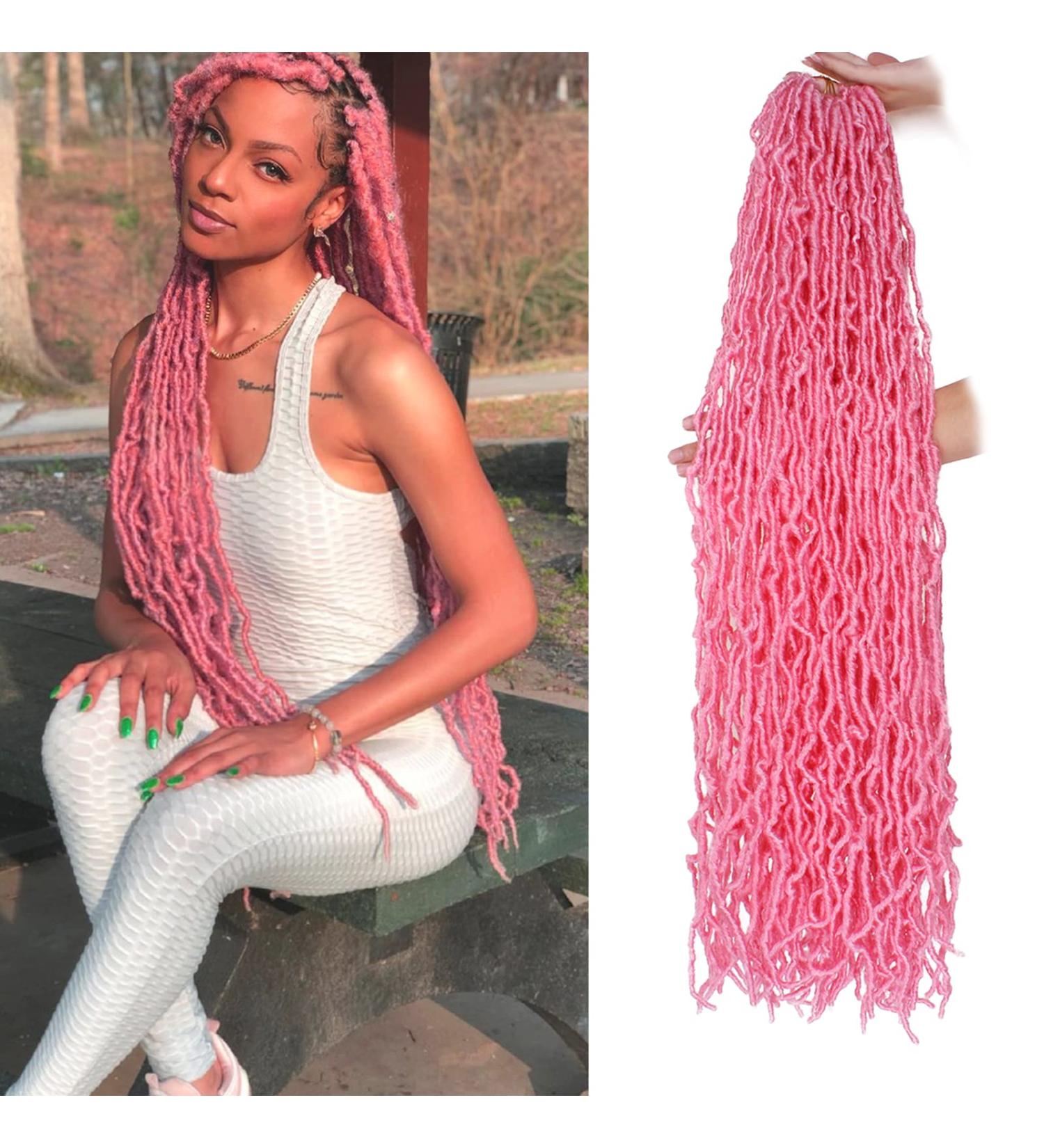 Leeven 30 Inch Pink Soft Locs Crochet Hair - BoHo Goddess Butterfly Locs - 15 Strands Pre Looped Distressed Faux Locs - Curly Synthetic Braids for Women - Pack of 1 - Buy Online on SooperMarket.com