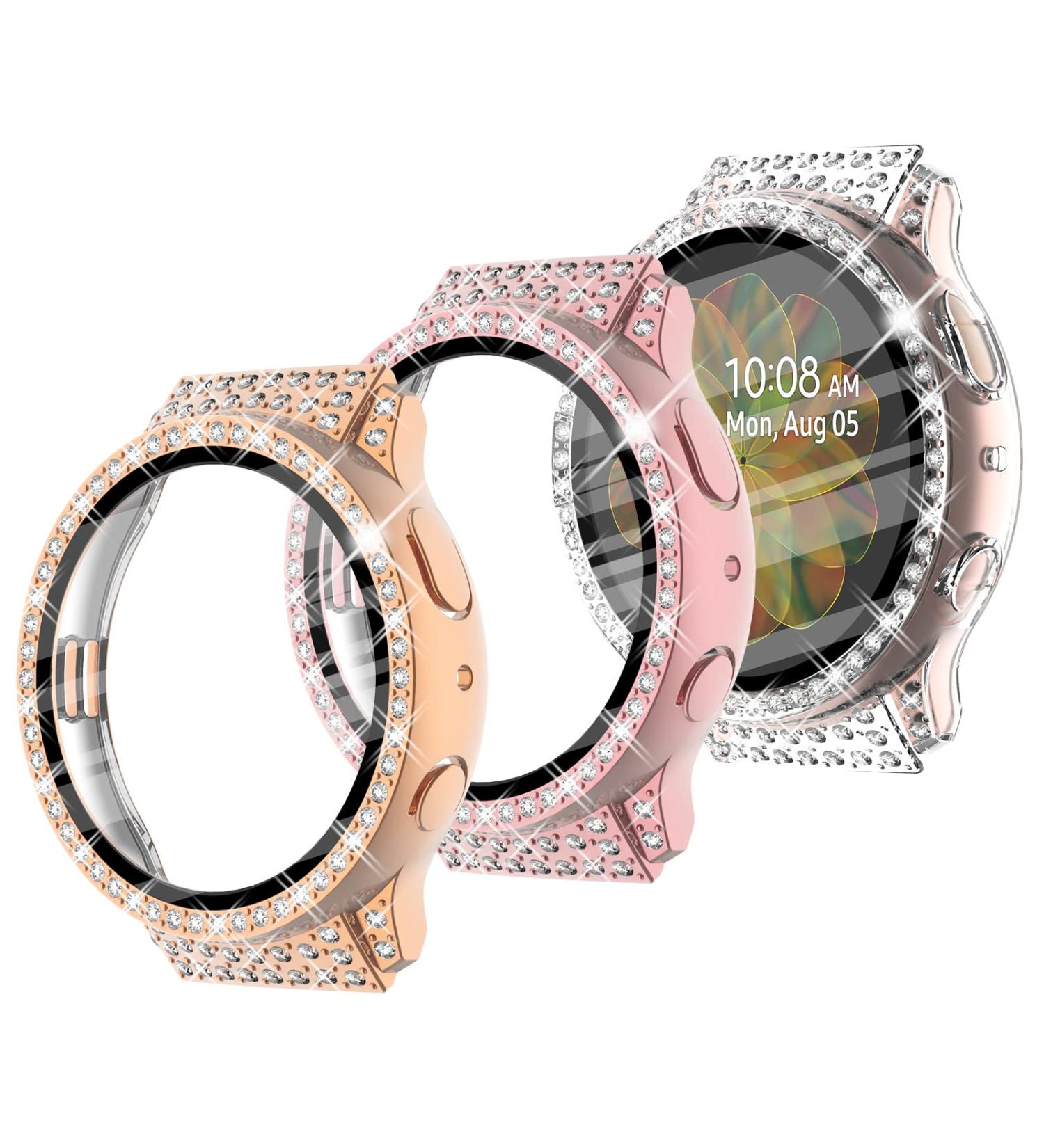 Surace Compatible with Galaxy Watch Active 2 Screen Protector Case 3 Pack Bling Crystal Diamond Tempered Glass Protective Cover Compatible for Samsung Galaxy Watch Active 2 40mm Rose Gold/Pink/Clear Rose Gold/Pink/Clear with Screen Protector Galaxy Watch  - Buy Online on SooperMarket.com