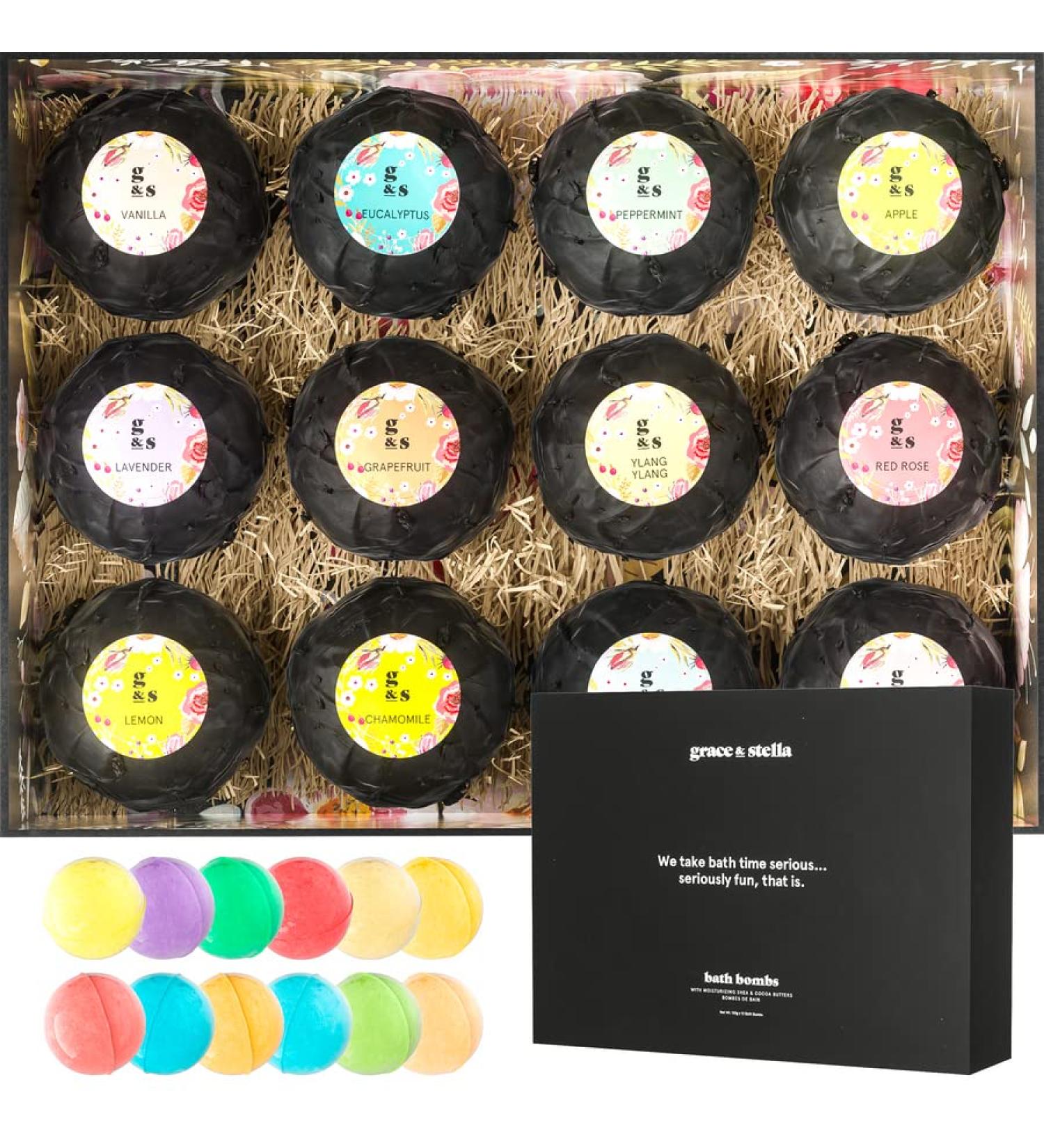 Organic Bath Bombs Women (12 XL) Natural Vegan Set with Essential Oils - Relaxing Valentines Gifts - Grace & Stella - Buy Online on SooperMarket.com