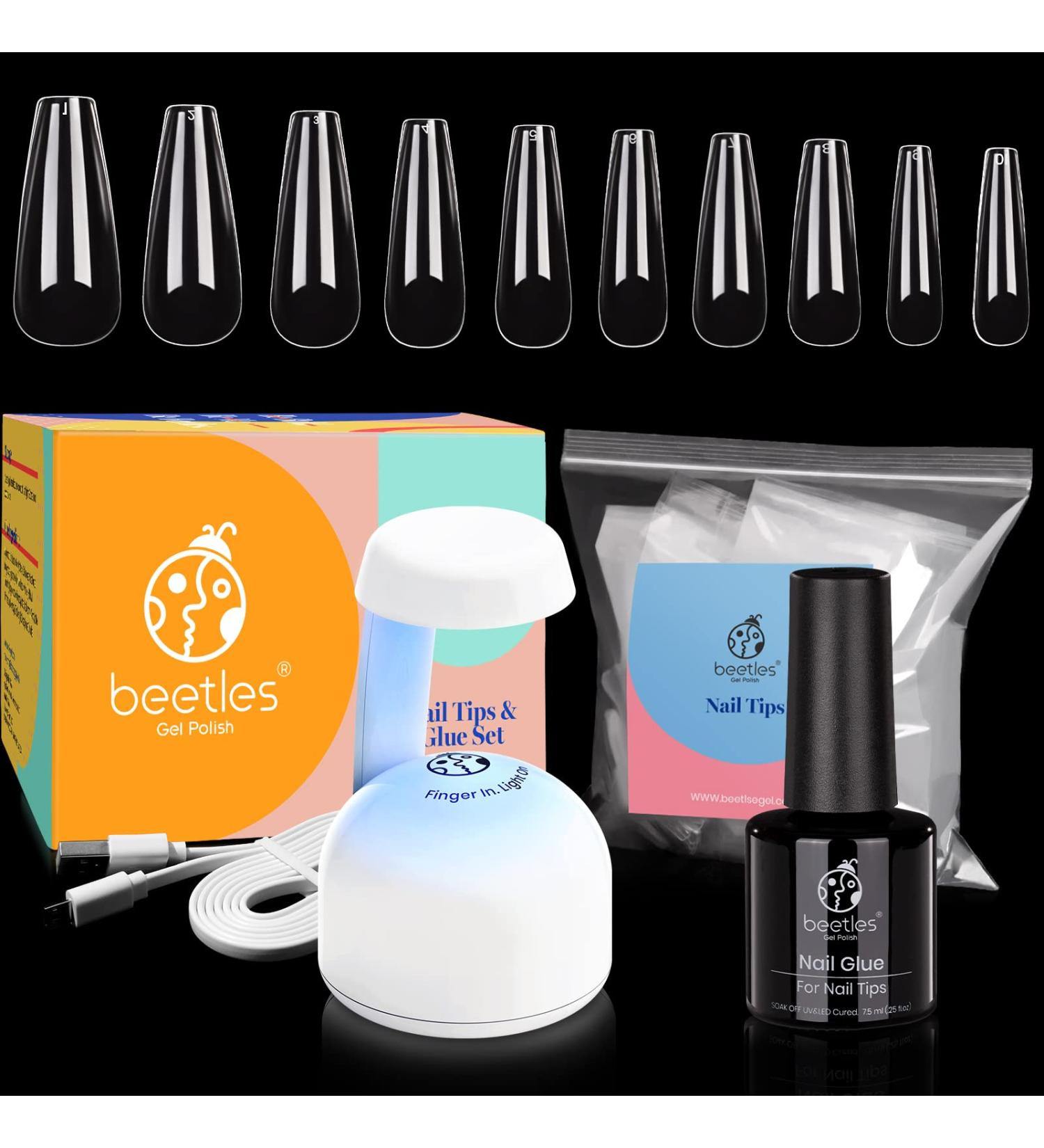 Beetles Nail Tips and Glue Gel Kit with 500 Coffin Nails - Fast DIY Halloween Nail Art - UV LED Lamp Included - Buy Online on SooperMarket.com