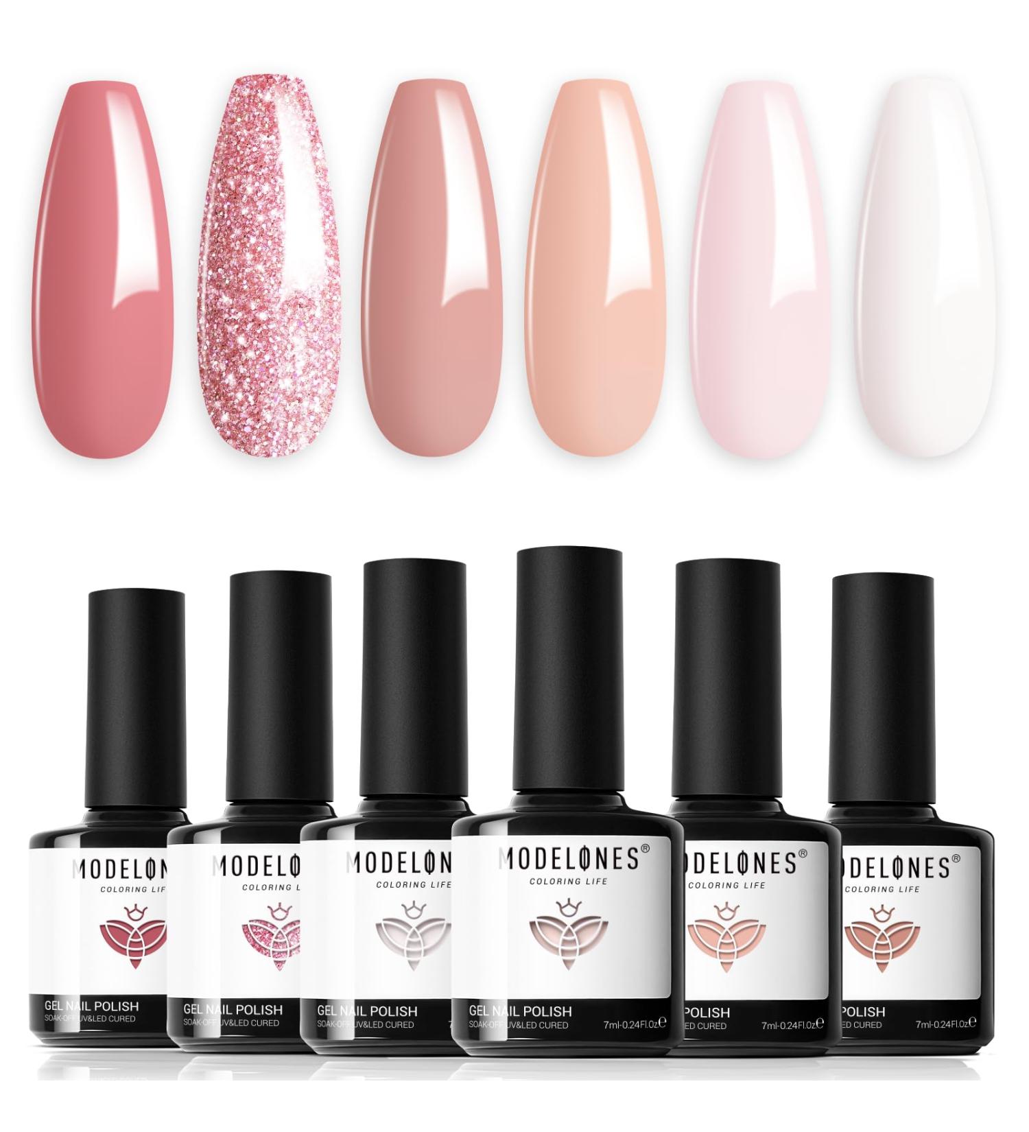 Modelones Pink Gel Nail Polish Set 6 Colors Nude Gel Polish White Pastel French Nail Polish Glitter Pink Soak Off LED Gel Nail Starter Kit Shellac Nail Varnish DIY Salon Manicure Gift for Woman rose Tea 1.17 ml (Pack of 6) - Buy Online on SooperMarket.com