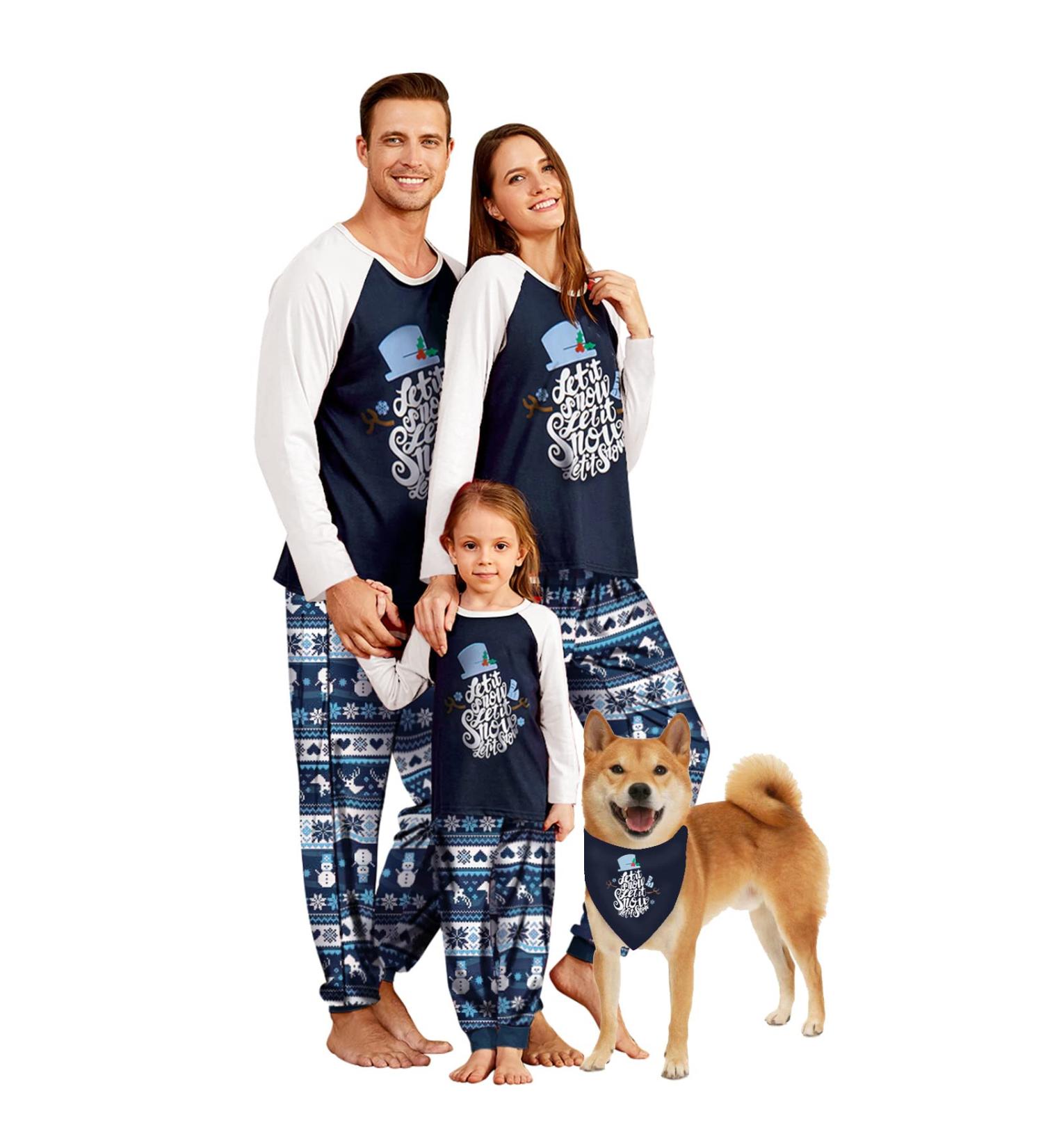 IFFEI Christmas Pyjamas Matching Family Pajamas Set - Xmas Letter Print Tops & Plaid Pants Sleepwear for Women Men Kids - 6-7 Years Blue/Letter - Buy Online on SooperMarket.com