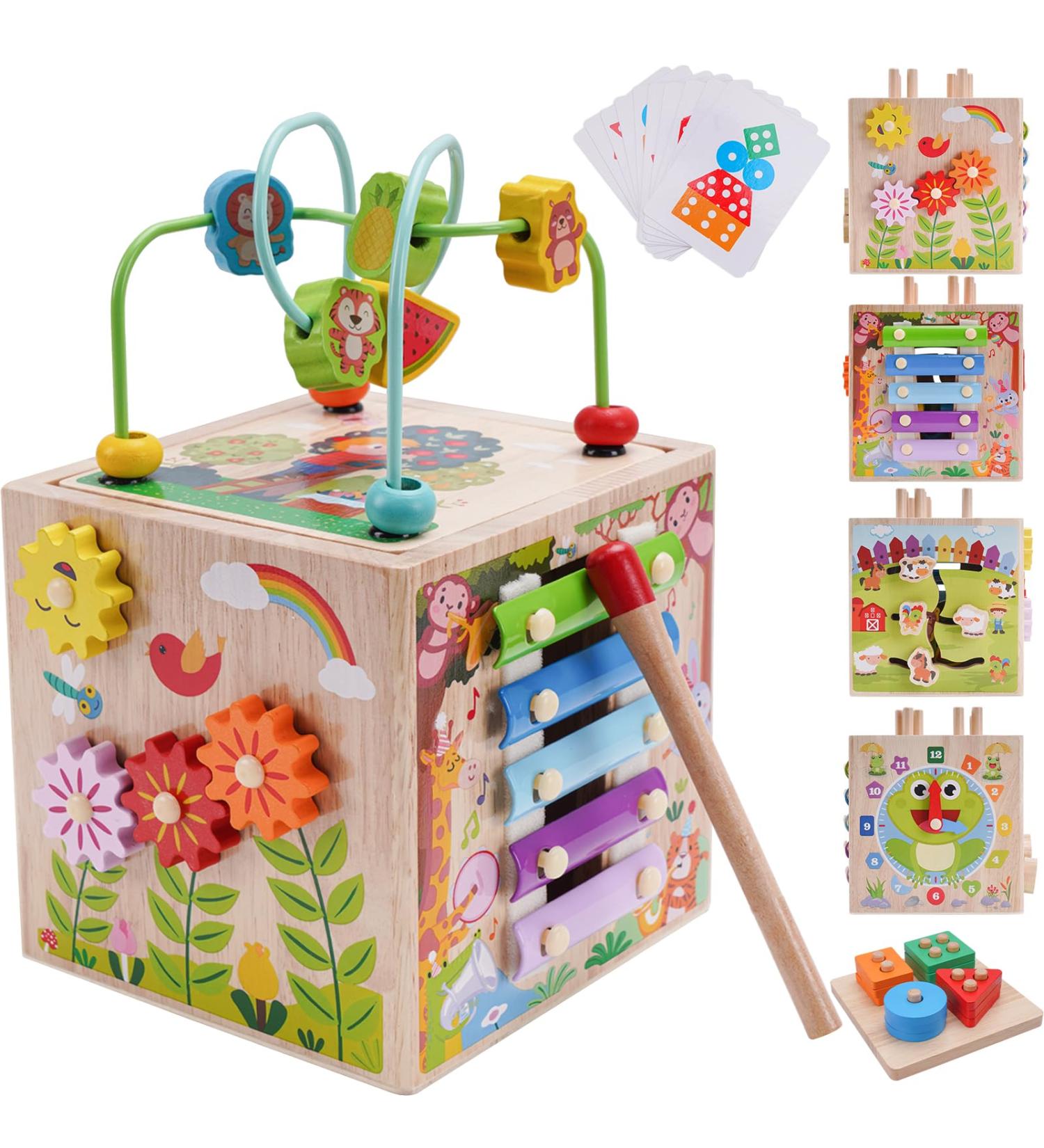 Shop Montessori Motor Cube Toys for 1-3 Year Olds | Activity Cubes for Babies 12-18 Months | Perfect Gift for Boys & Girls | Wooden Motor Skills Toys (Pink) - Buy Online on SooperMarket.com
