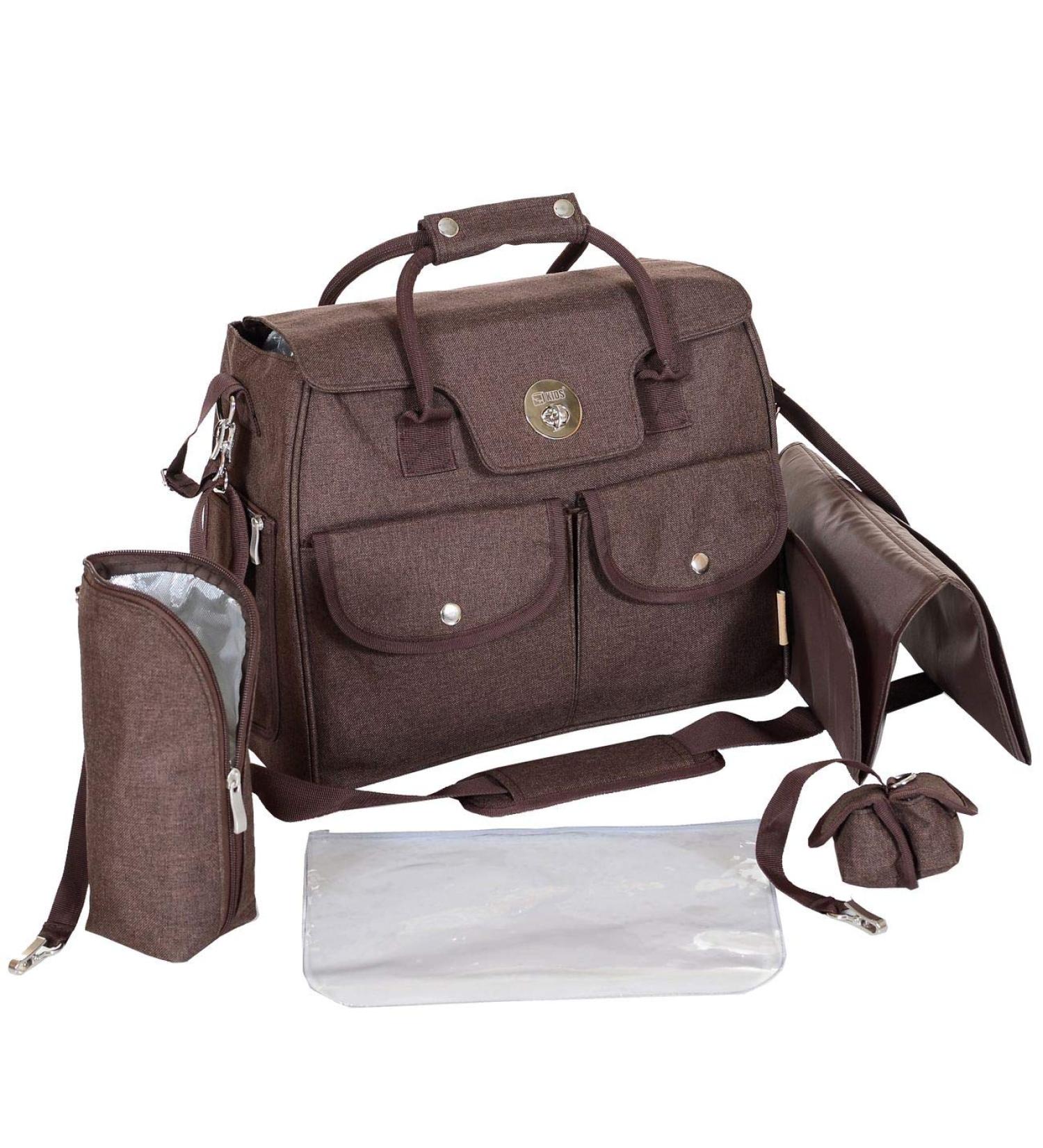 LCP Kids Changing Bag Set - 5-Piece Mat Pacifier & Stroller Holder - Brown | International Shipping - Buy Online on SooperMarket.com